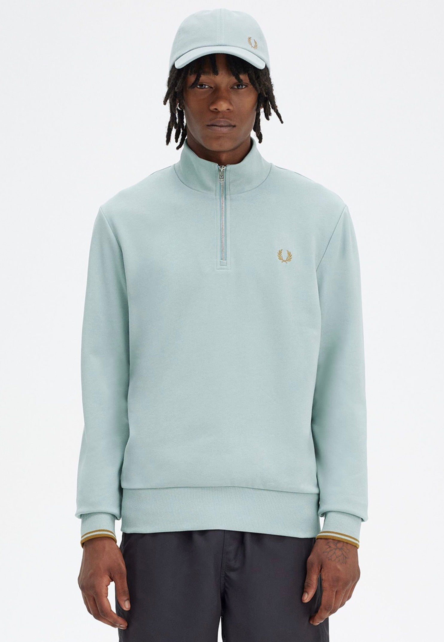 Fred Perry - Half Zip Silver Blue/Dark Caramel - Sweater | Men-Image