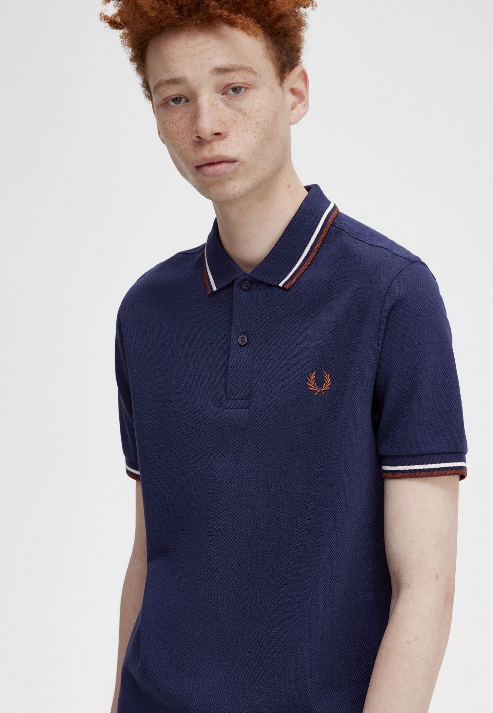 Fred Perry - Twin Tipped French Navy/Ecru/Whisky Brown - Polo | Men-Image