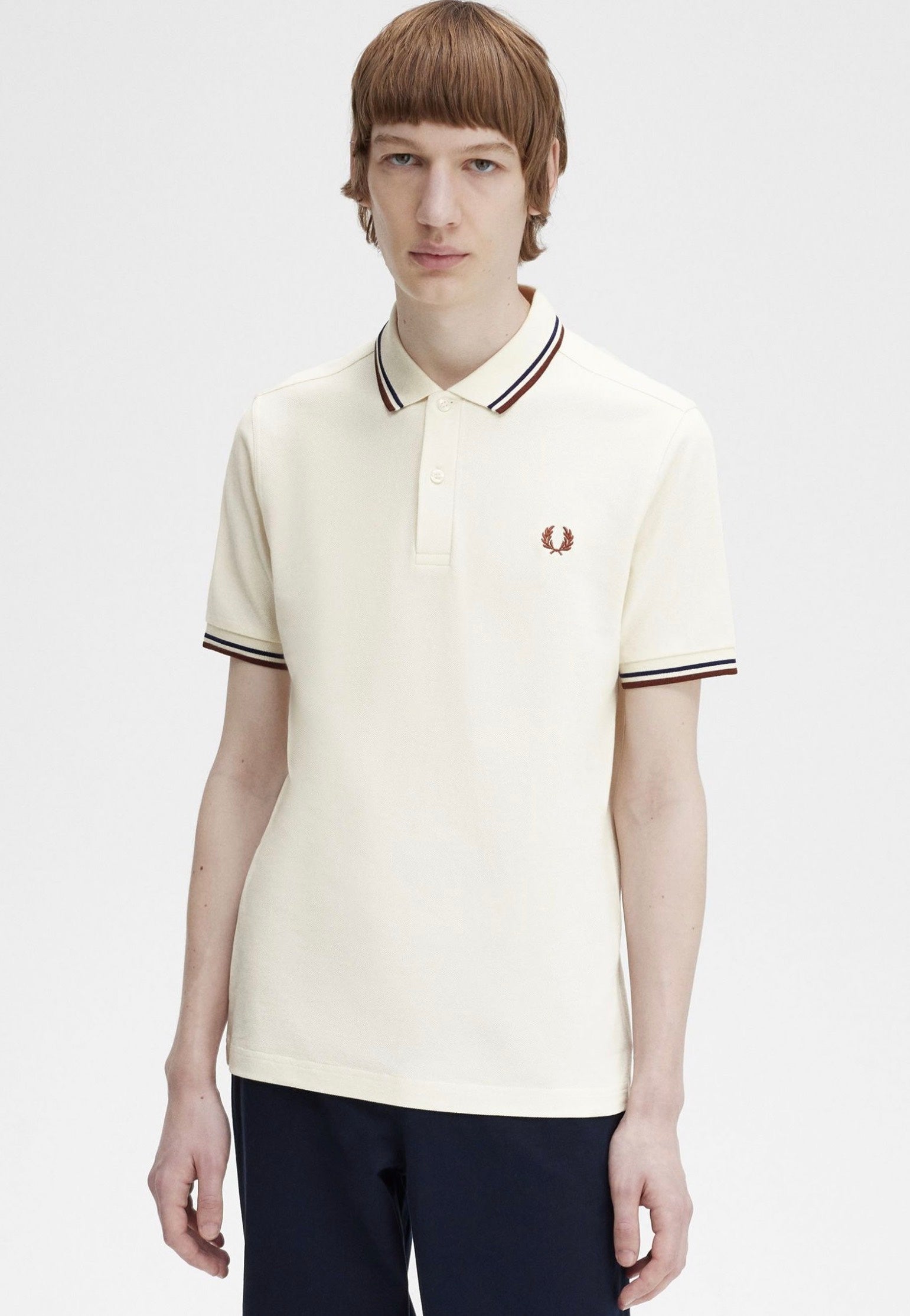 Fred Perry - Twin Tipped Ecru/French Navy/Whisky Brown - Polo | Men-Image