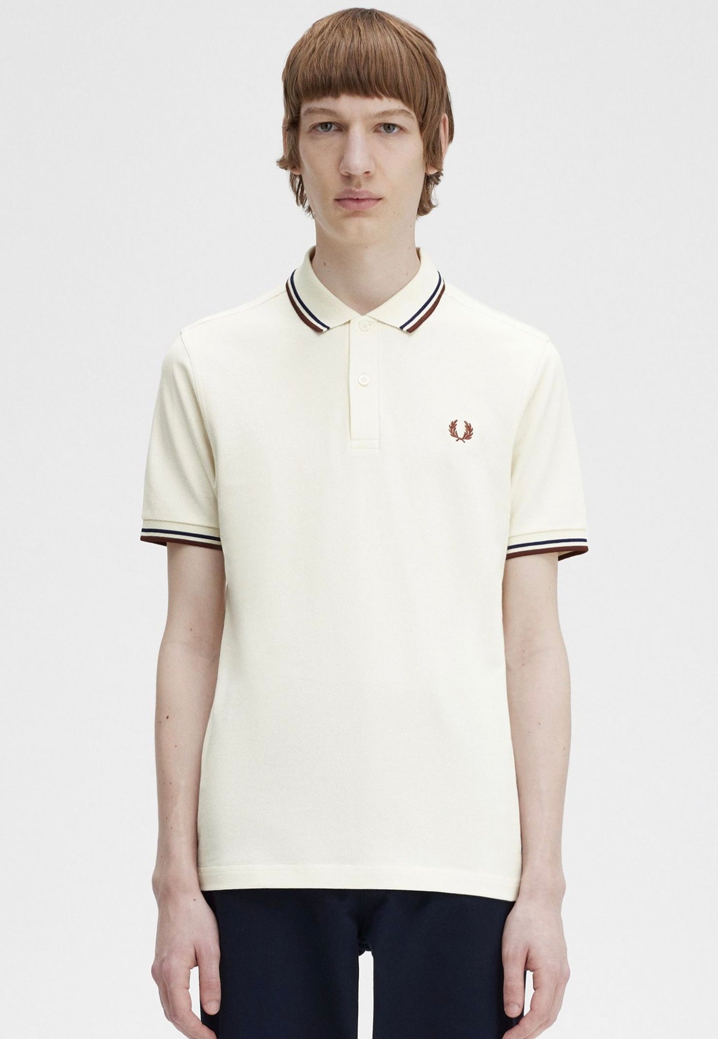 Fred Perry - Twin Tipped Ecru/French Navy/Whisky Brown - Polo | Men-Image