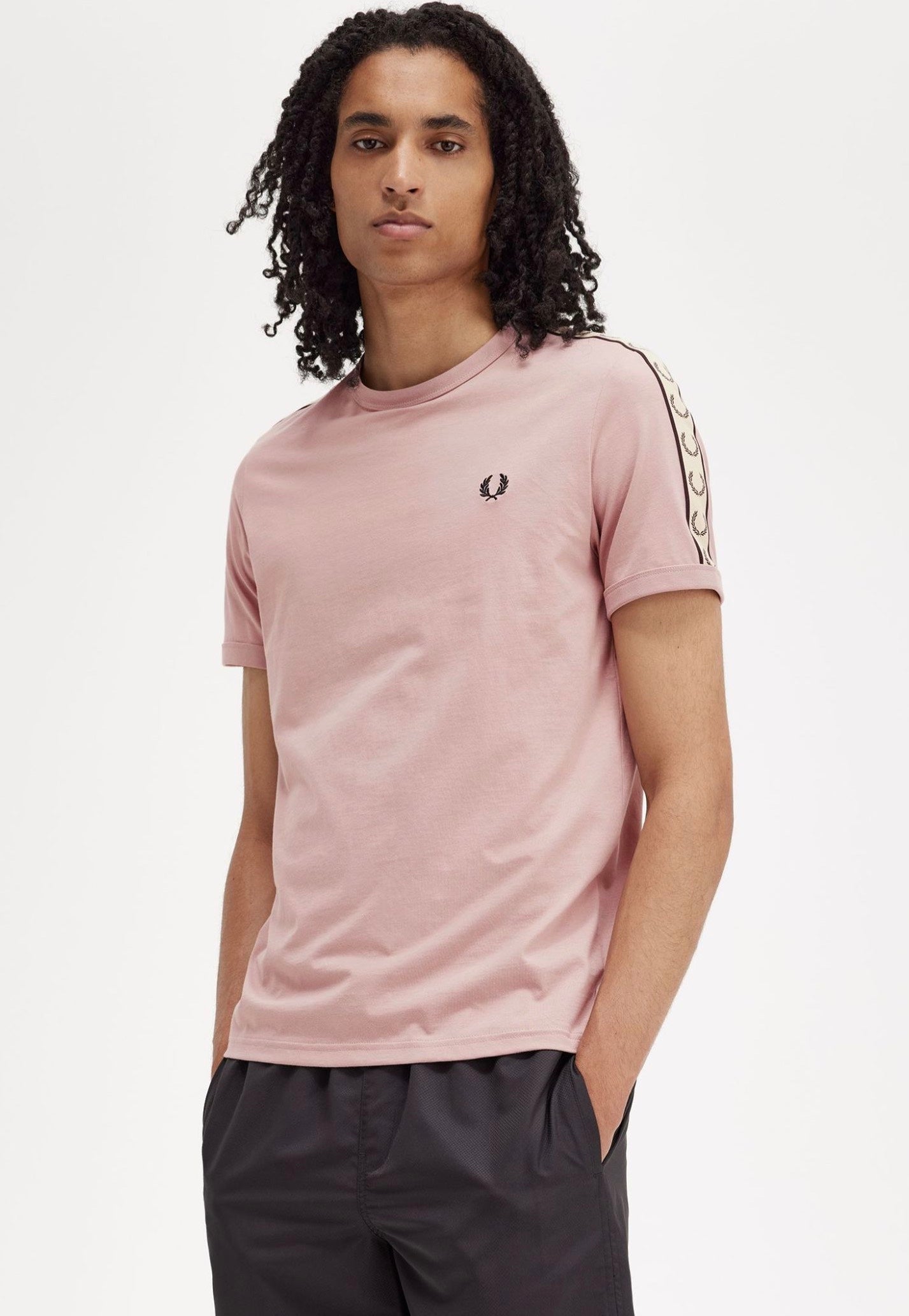 Fred Perry - Contrast Tape Ringer Dusty Rose Pink/Black - T-Shirt | Men-Image