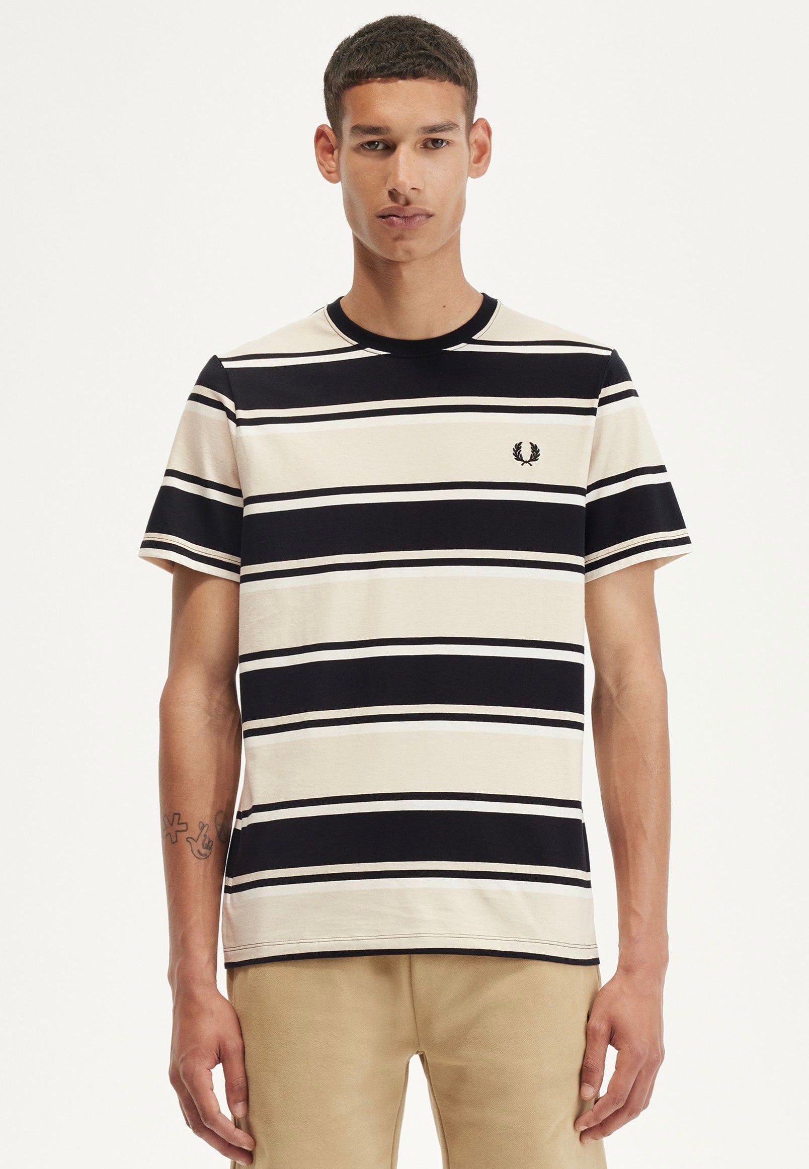 Fred Perry - Bold Stripe Oatmeal/Ecru/Black - T-Shirt | Men-Image