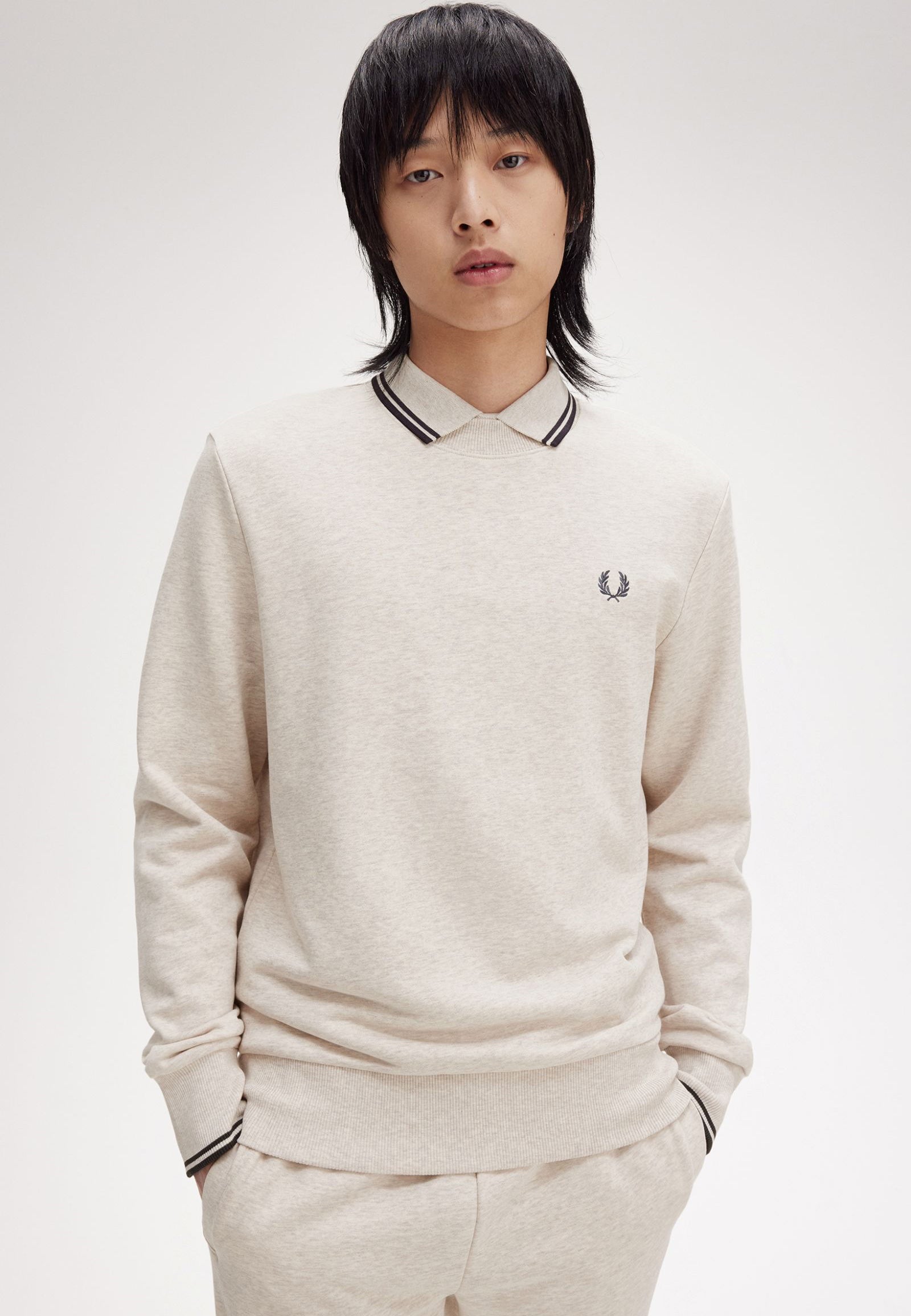 Fred Perry - Crew Neck Porridge Marl/Anchor Grey - Sweater | Men-Image