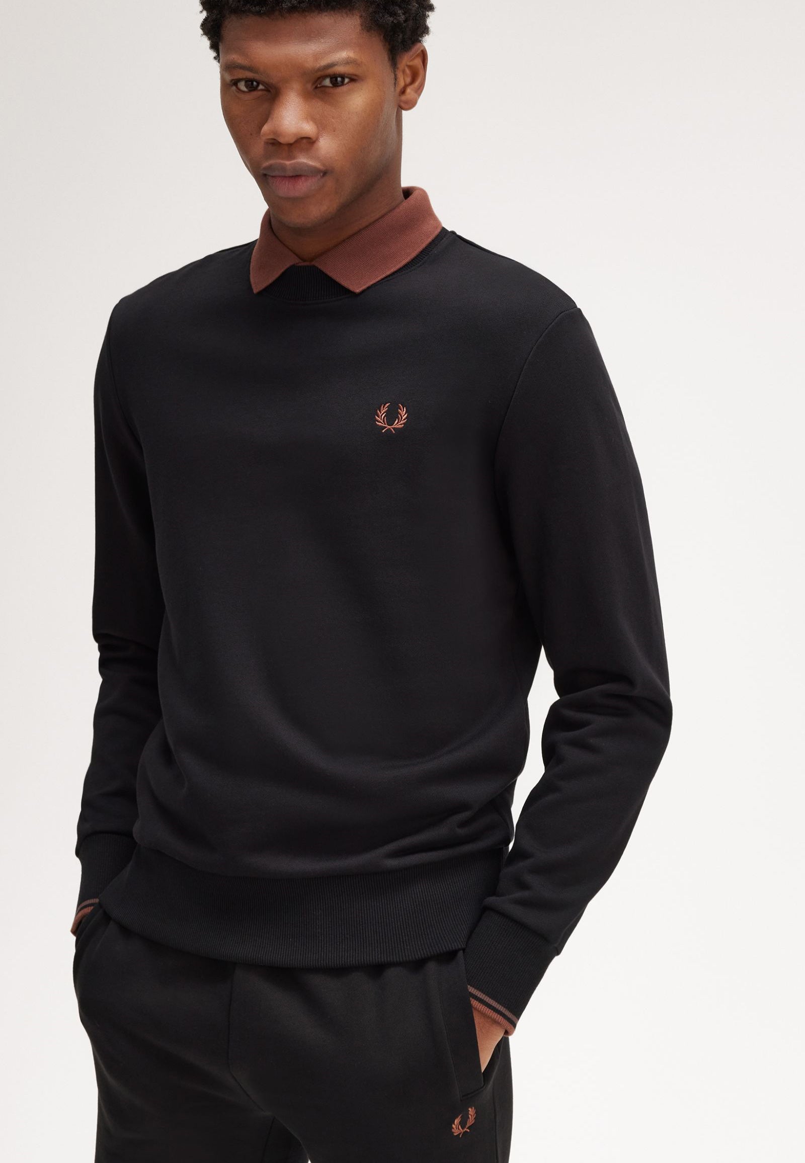 Fred Perry - Crew Neck Black/Whisky Brown - Sweater | Men-Image