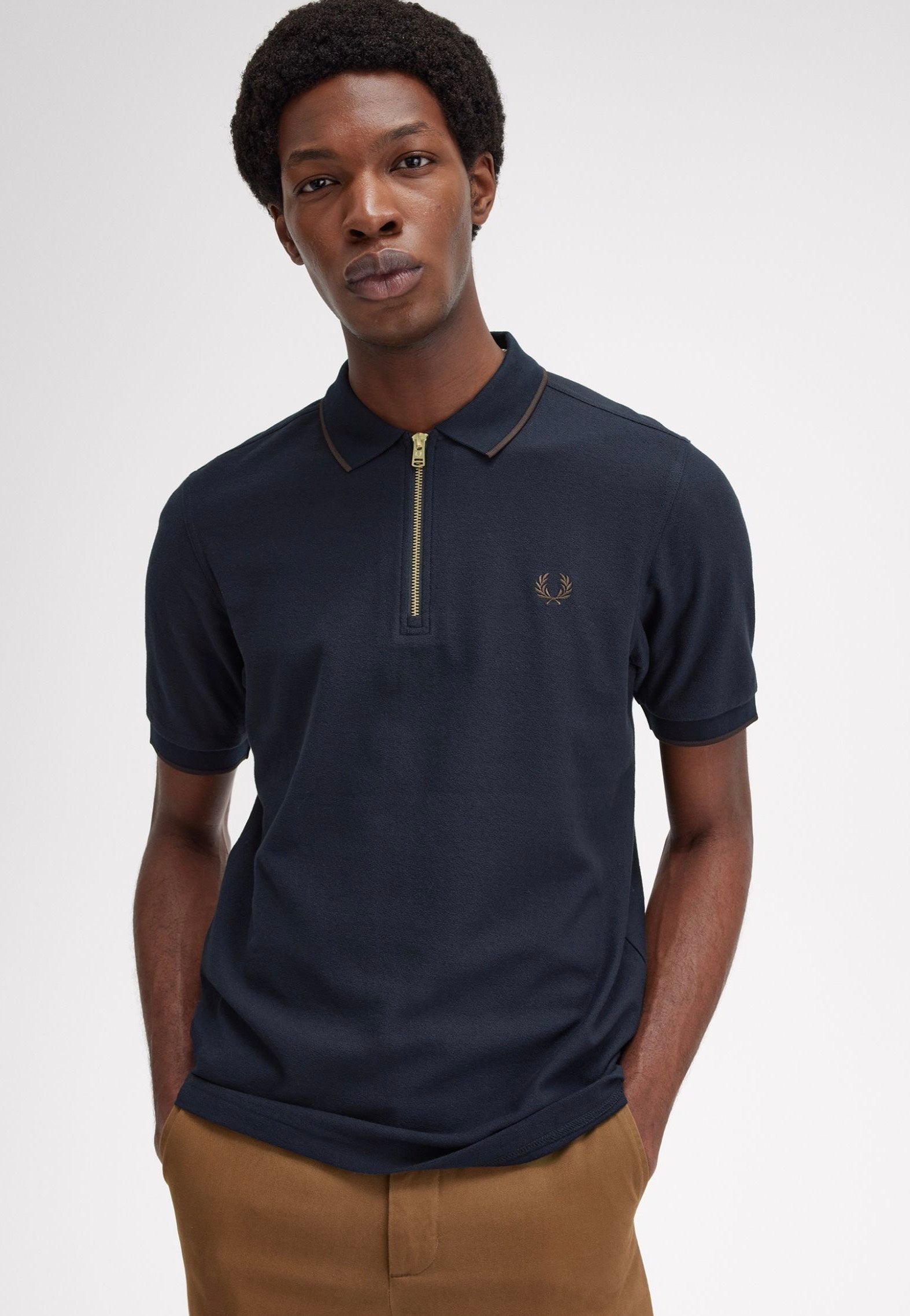 Fred Perry - Crepe Pique Zip Neck Navy - Polo | Men-Image