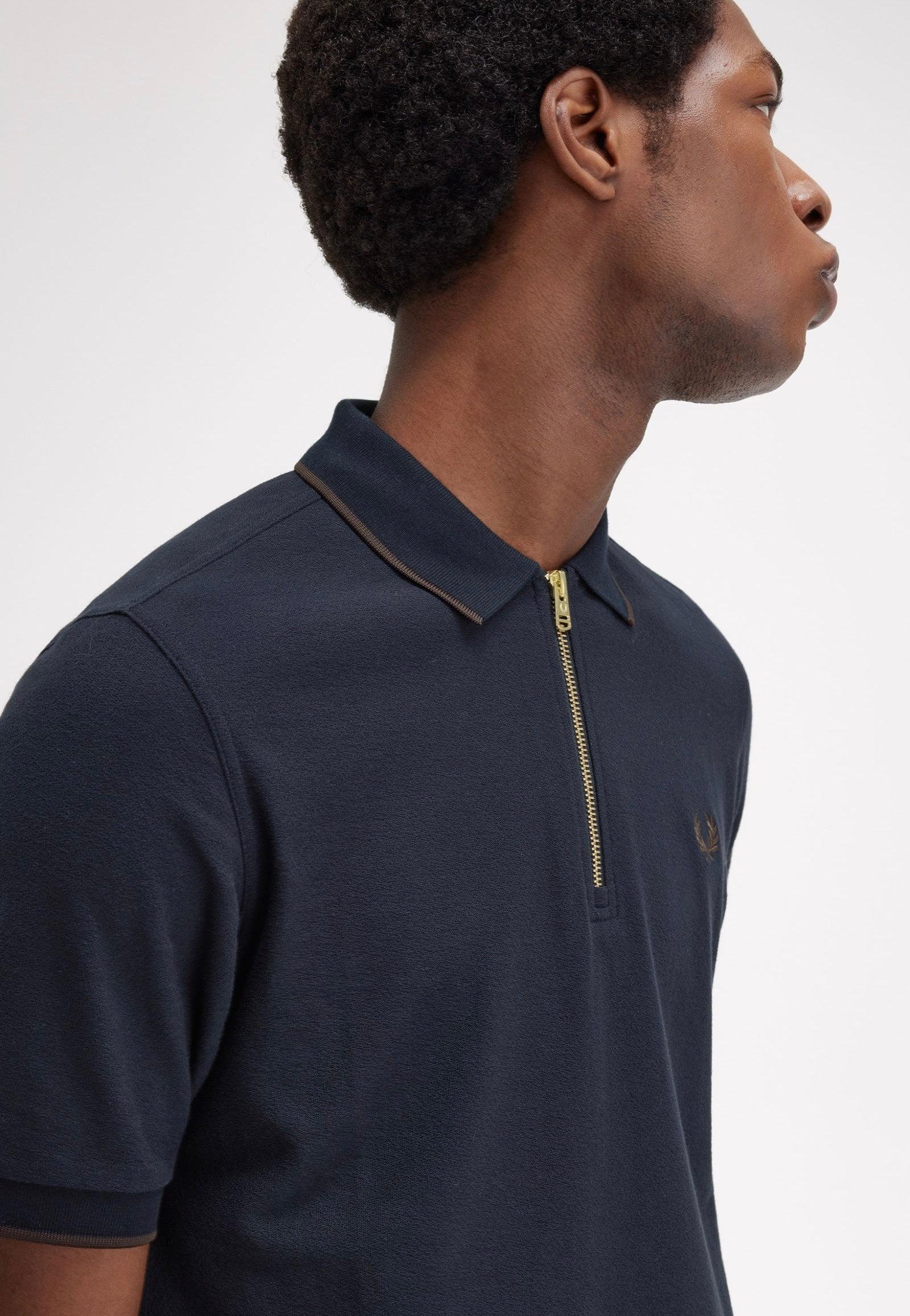 Fred Perry - Crepe Pique Zip Neck Navy - Polo | Men-Image