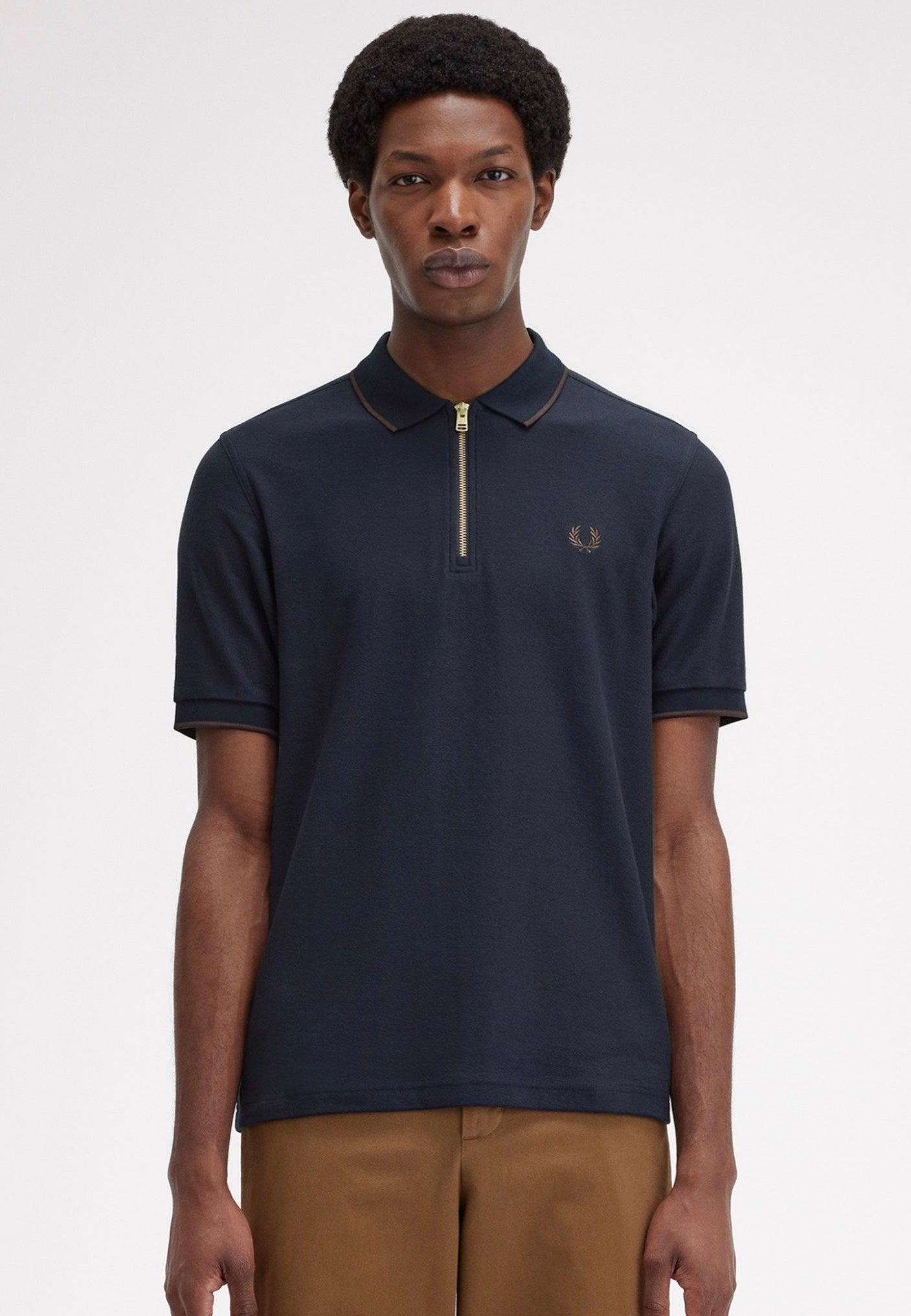 Fred Perry - Crepe Pique Zip Neck Navy - Polo | Men-Image