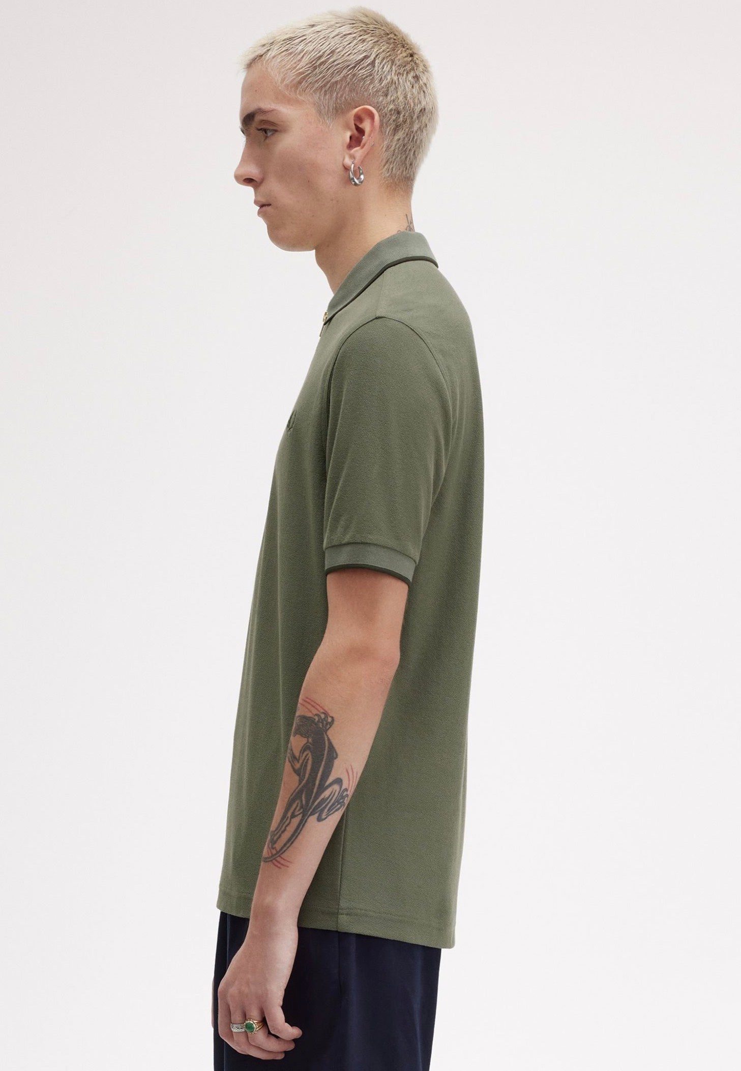 Fred Perry - Crepe Pique Zip Neck Laurel Wreath Green - Polo | Men-Image