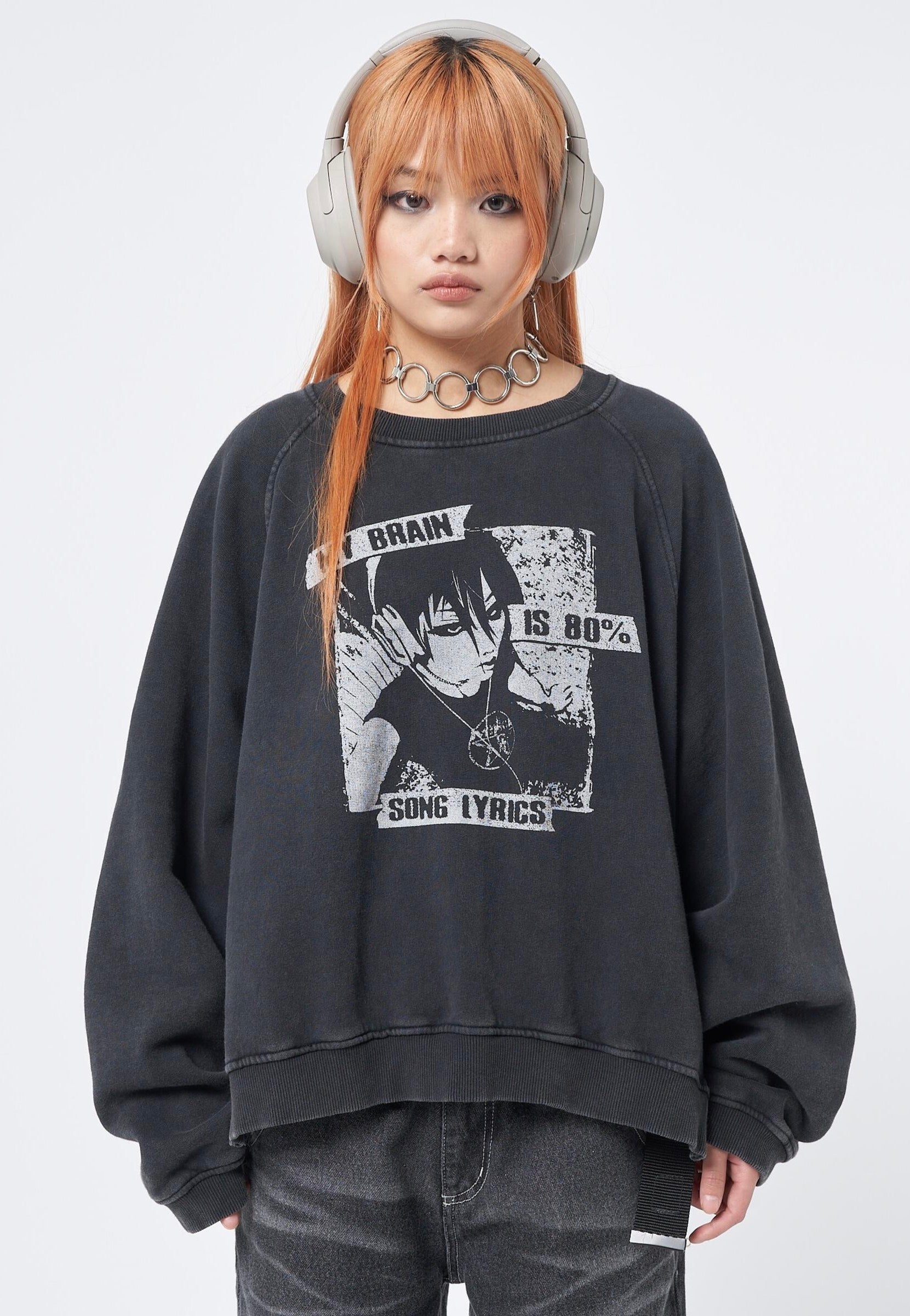 Minga London - My Brain Is 80% Song Lyrics Grey - Sweater | Women-Image