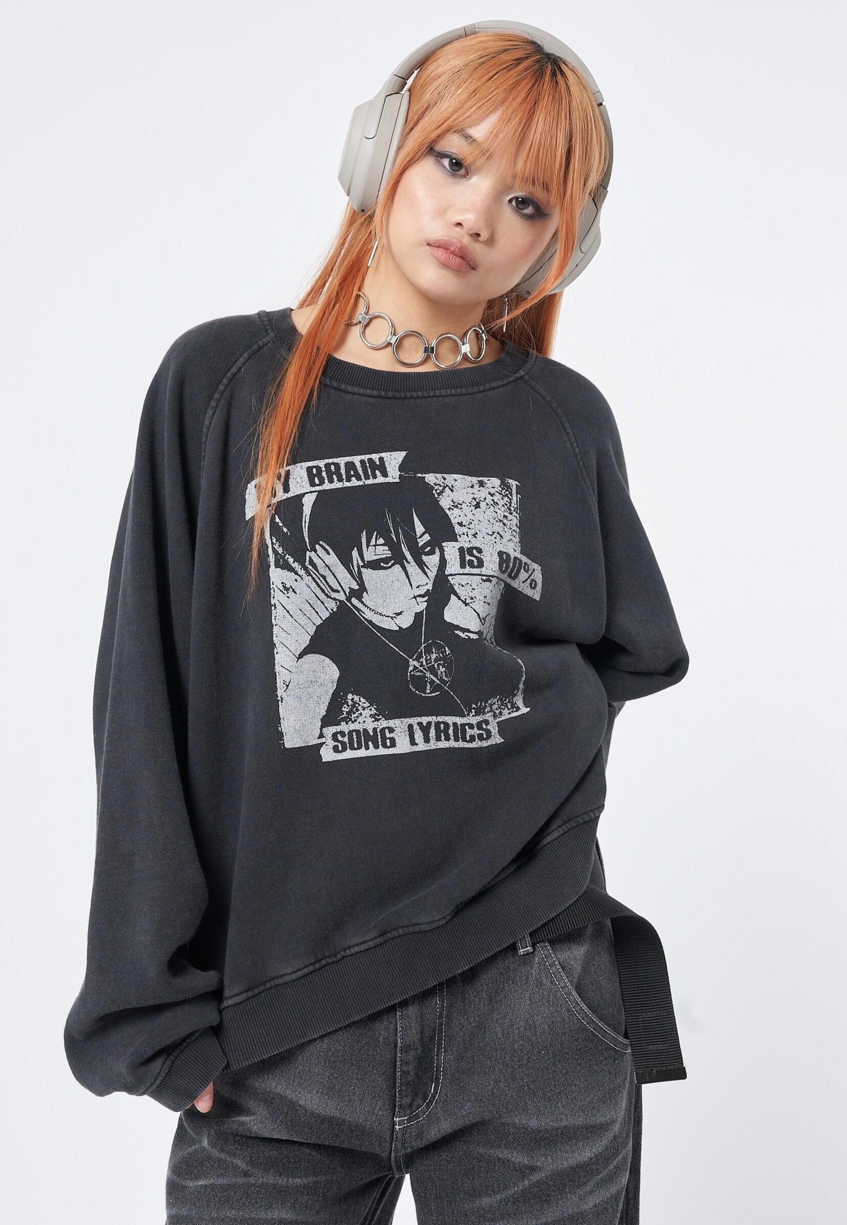 Minga London - My Brain Is 80% Song Lyrics Grey - Sweater | Women-Image