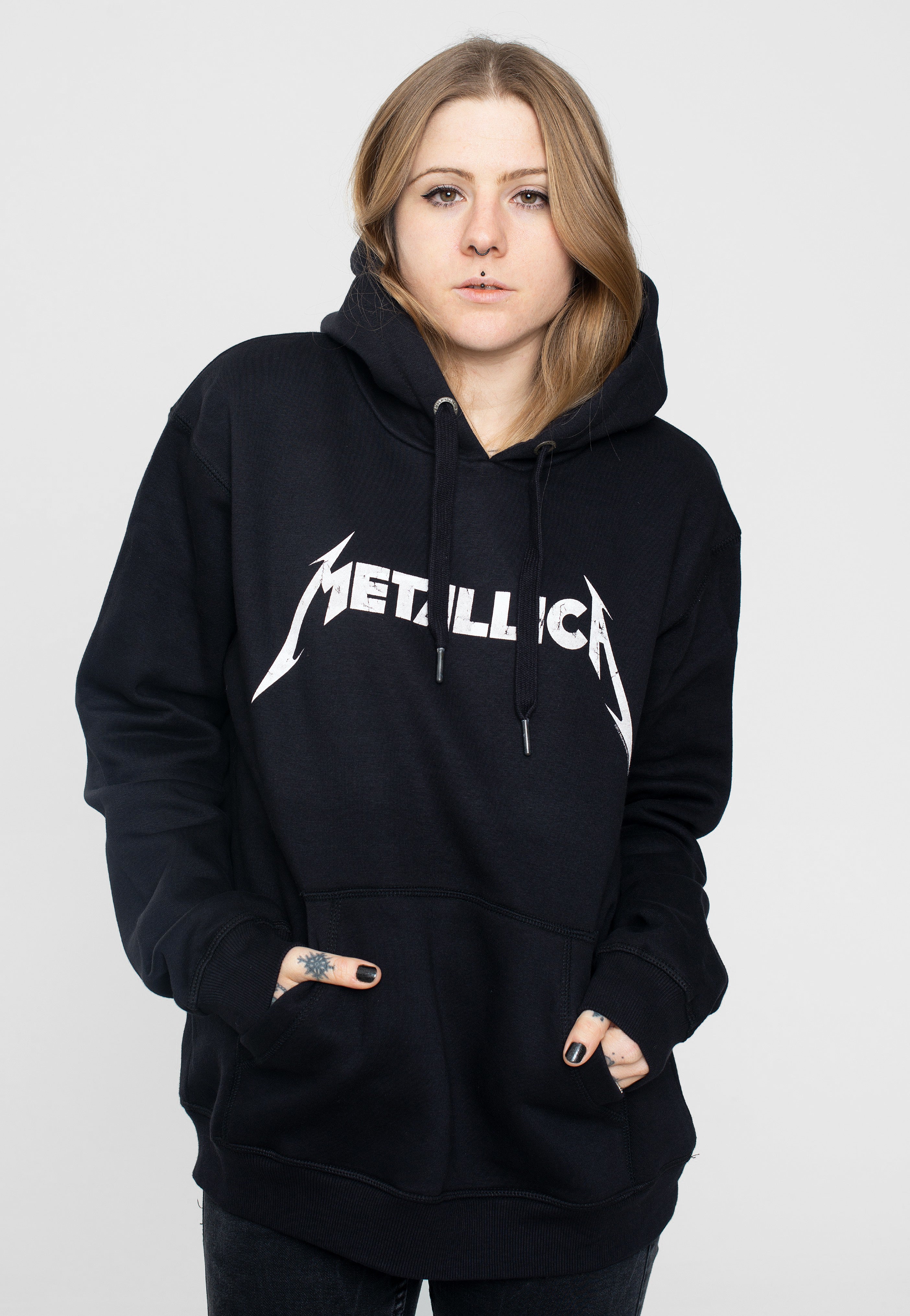 Metallica - White Logo Charcoal - Hoodie | Women-Image