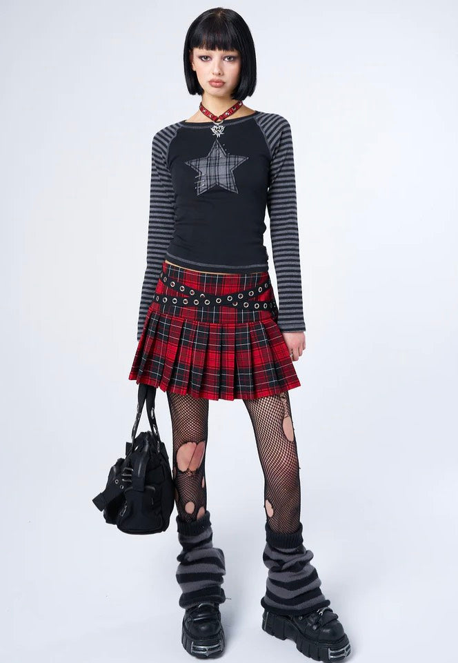 Minga London - Miley Red & Black Tartan Mini - Skirt | Women-Image