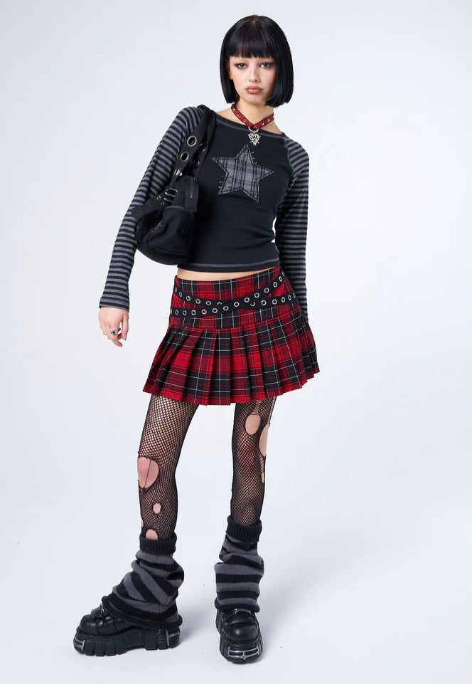 Minga London - Miley Red & Black Tartan Mini - Skirt | Women-Image