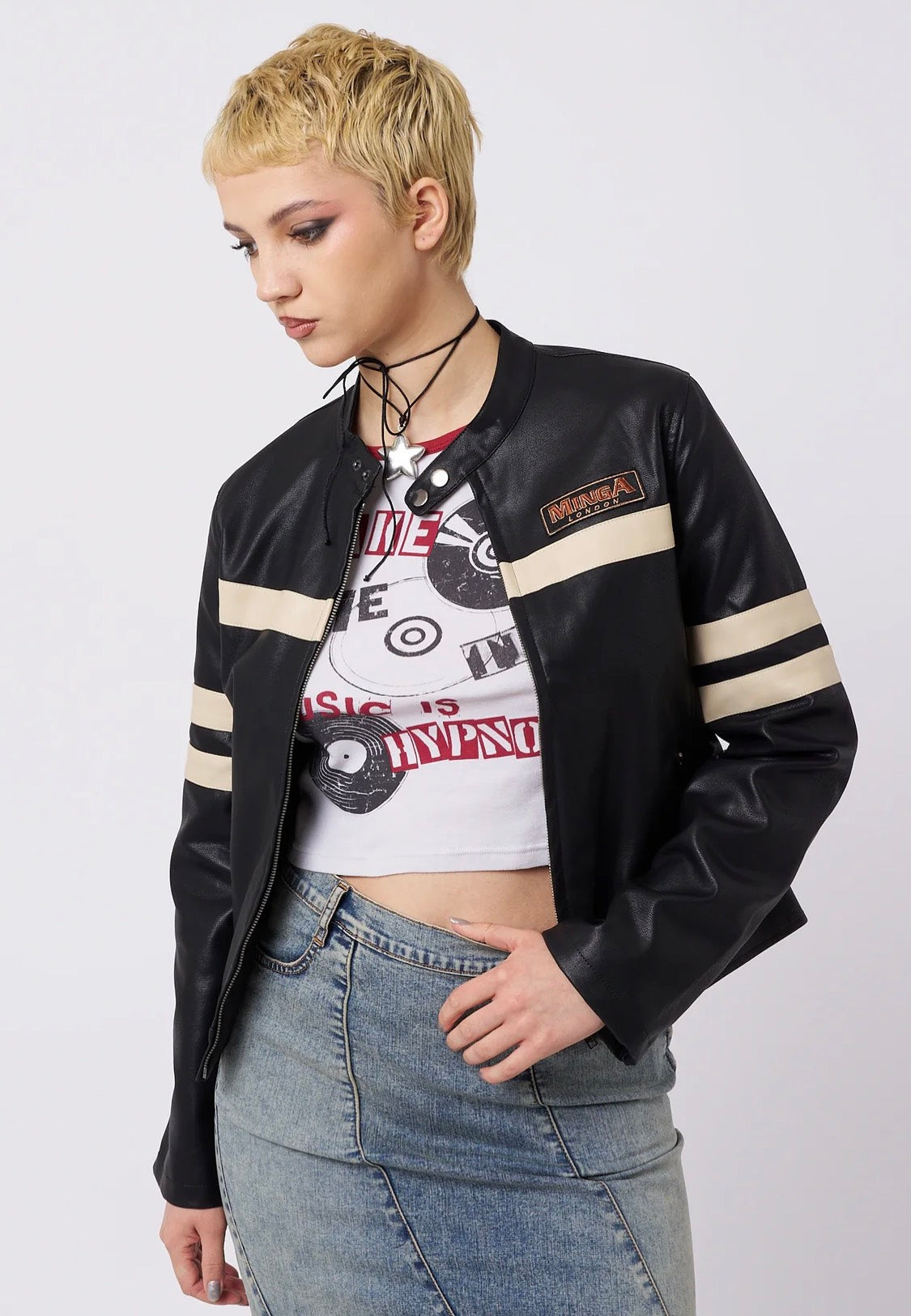 Minga London - Chiara Black Vegan Racer Black - Jacket | Women-Image