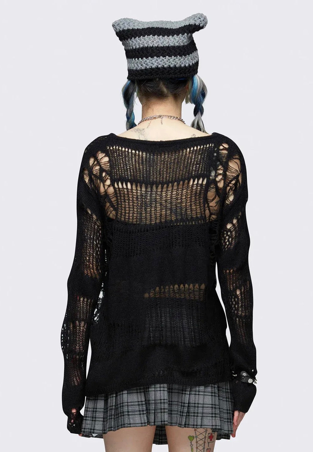 Minga London - Arachne Black Distressed Knit Jumper - Pullover | Women-Image