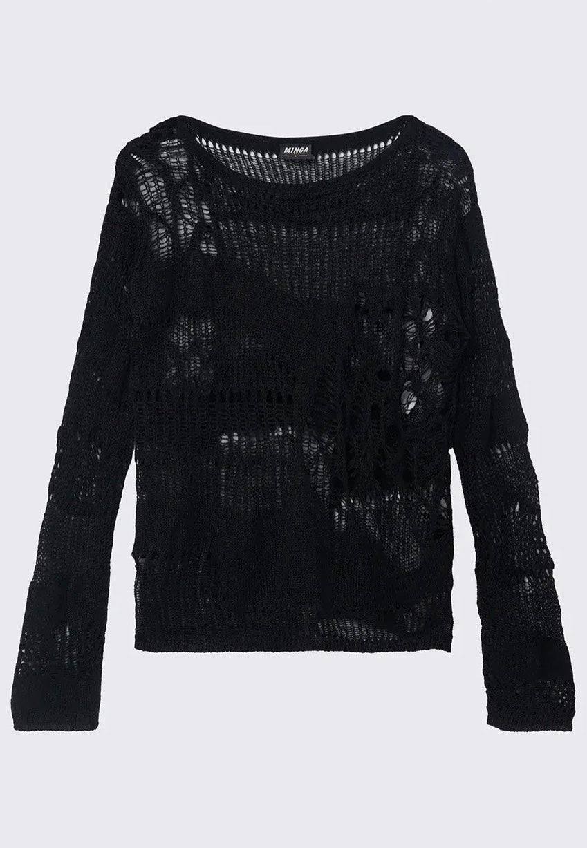 Minga London - Arachne Black Distressed Knit Jumper - Pullover | Women-Image