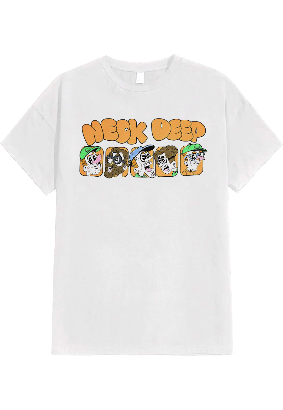 Neck Deep - Cartoon Band Member White - T-Shirt | Neutral-Image