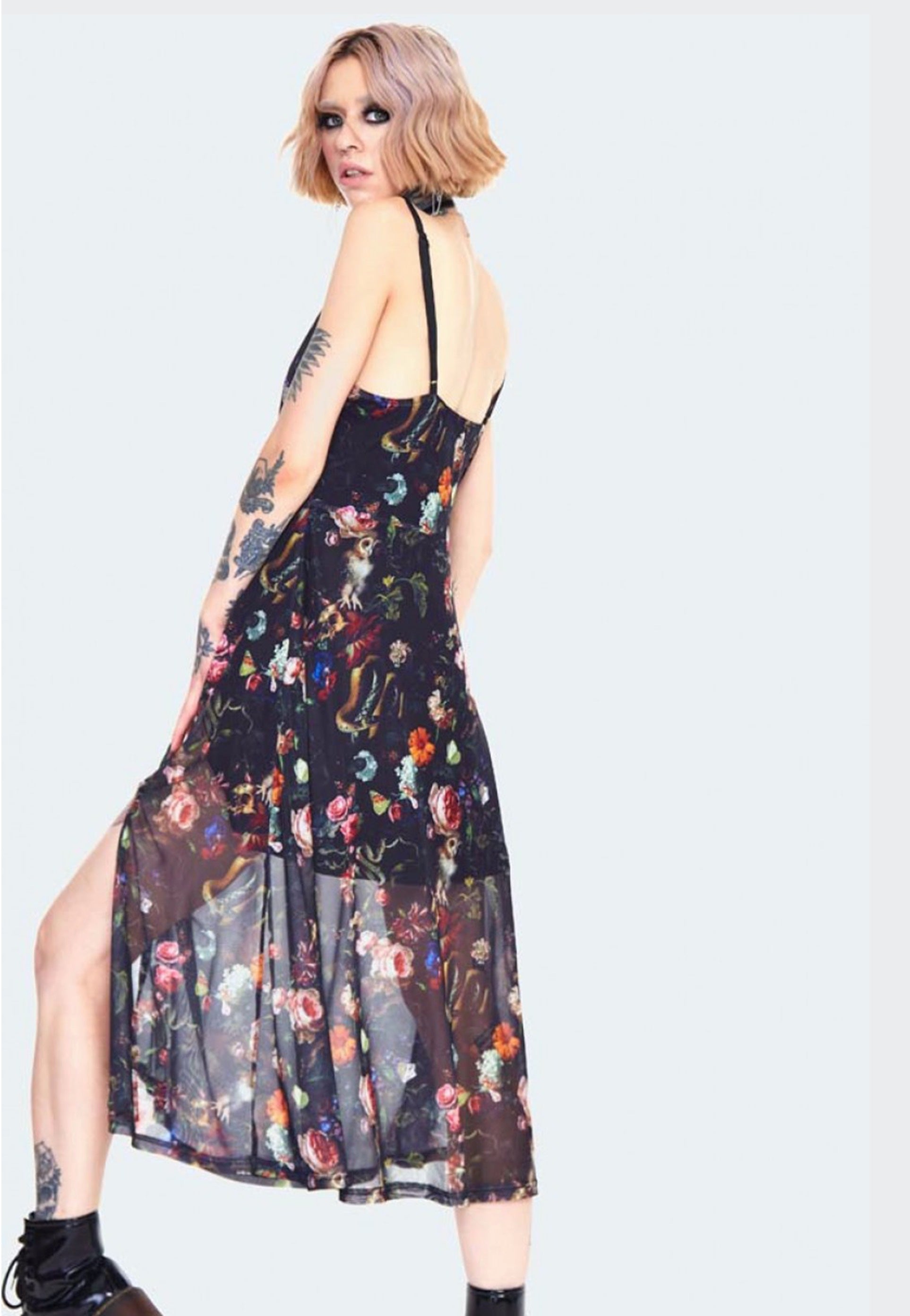 Jawbreaker - Night Garden Print Midi With Front Open Black - Dress | Women-Image