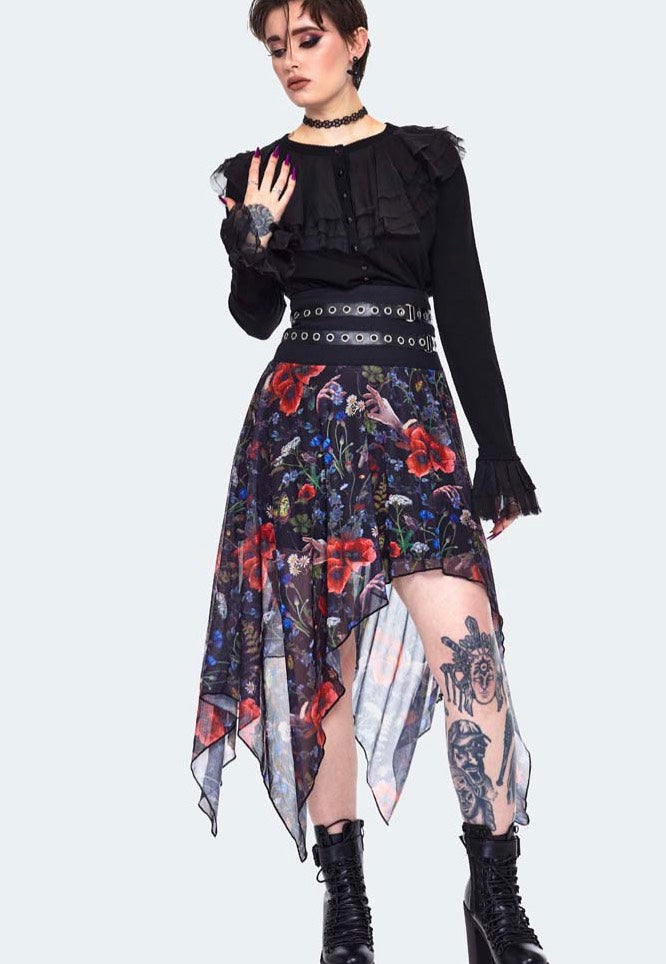 Jawbreaker - Night Meadow Asymmetrical Mesh Multi - Skirt | Women-Image