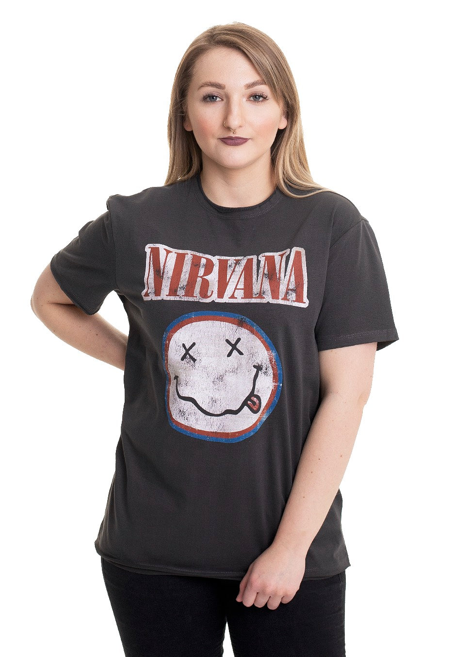 Nirvana - Colours Happy Face Charcoal - T-Shirt | Women-Image