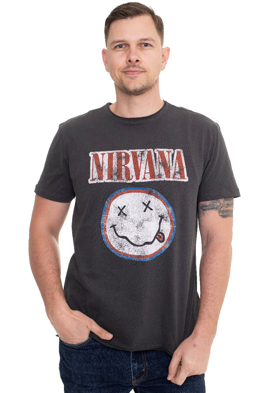 Nirvana - Colours Happy Face Charcoal - T-Shirt | Men-Image