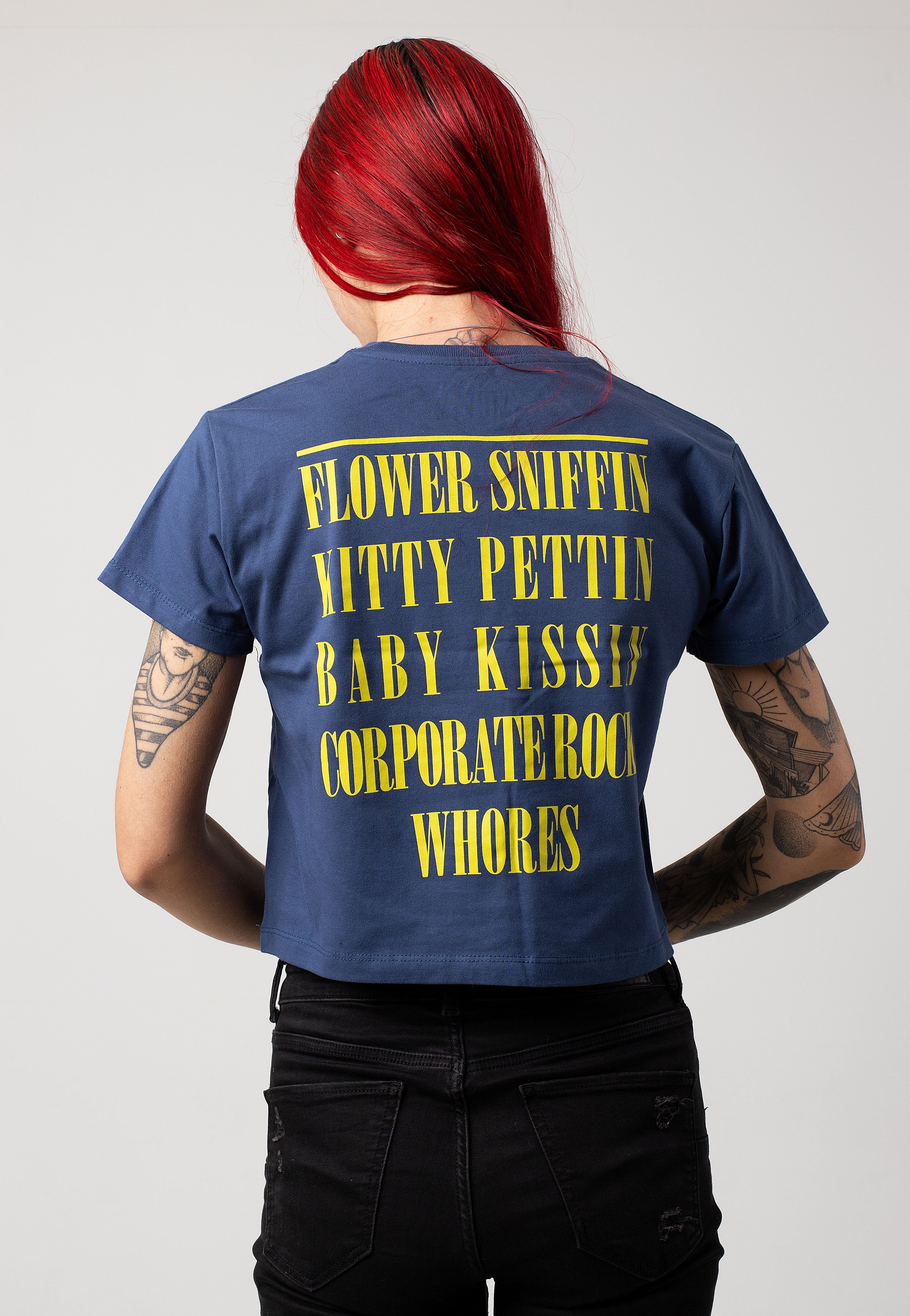 Nirvana - Happy Face Flower Sniffin Cropped Navy - T-Shirt | Women-Image