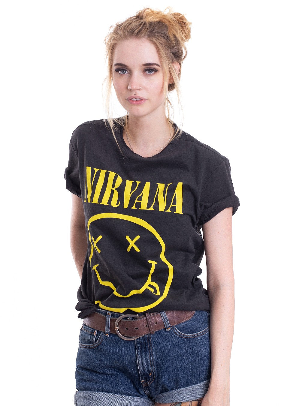 Nirvana - Happy Face Charcoal - T-Shirt | Women-Image