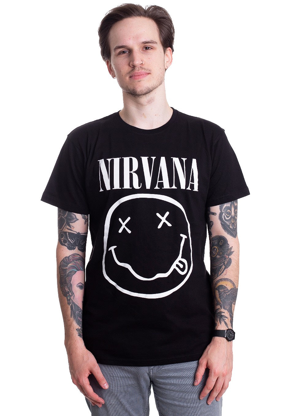 Nirvana - White Happy Face - T-Shirt | Men-Image