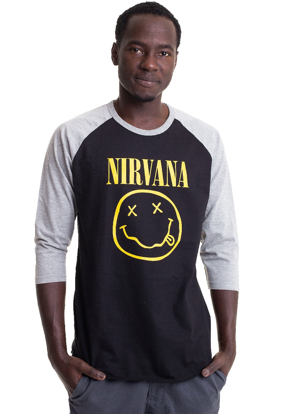 Nirvana - Yellow Happy Face Black/ Grey - Longsleeve | Men-Image