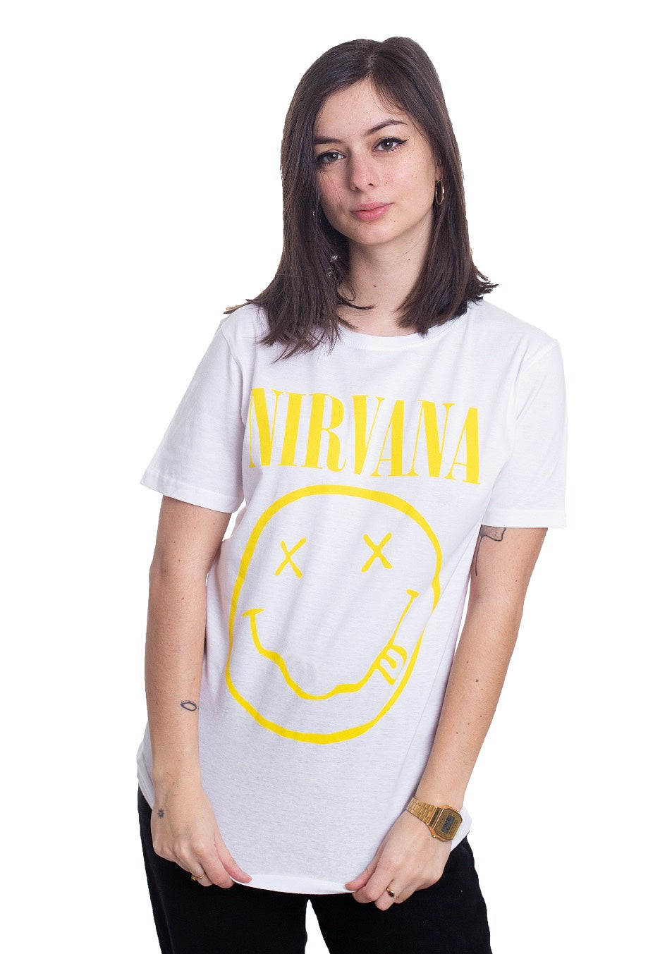 Nirvana - Yellow Happy Face White - T-Shirt | Women-Image