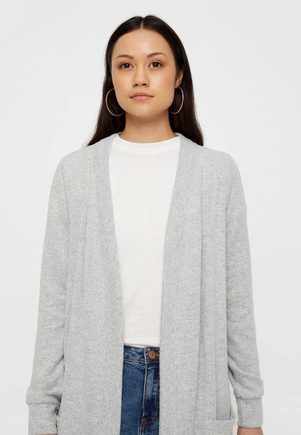 Noisy May - City L/S Long Light Grey Melange - Cardigan | Women-Image