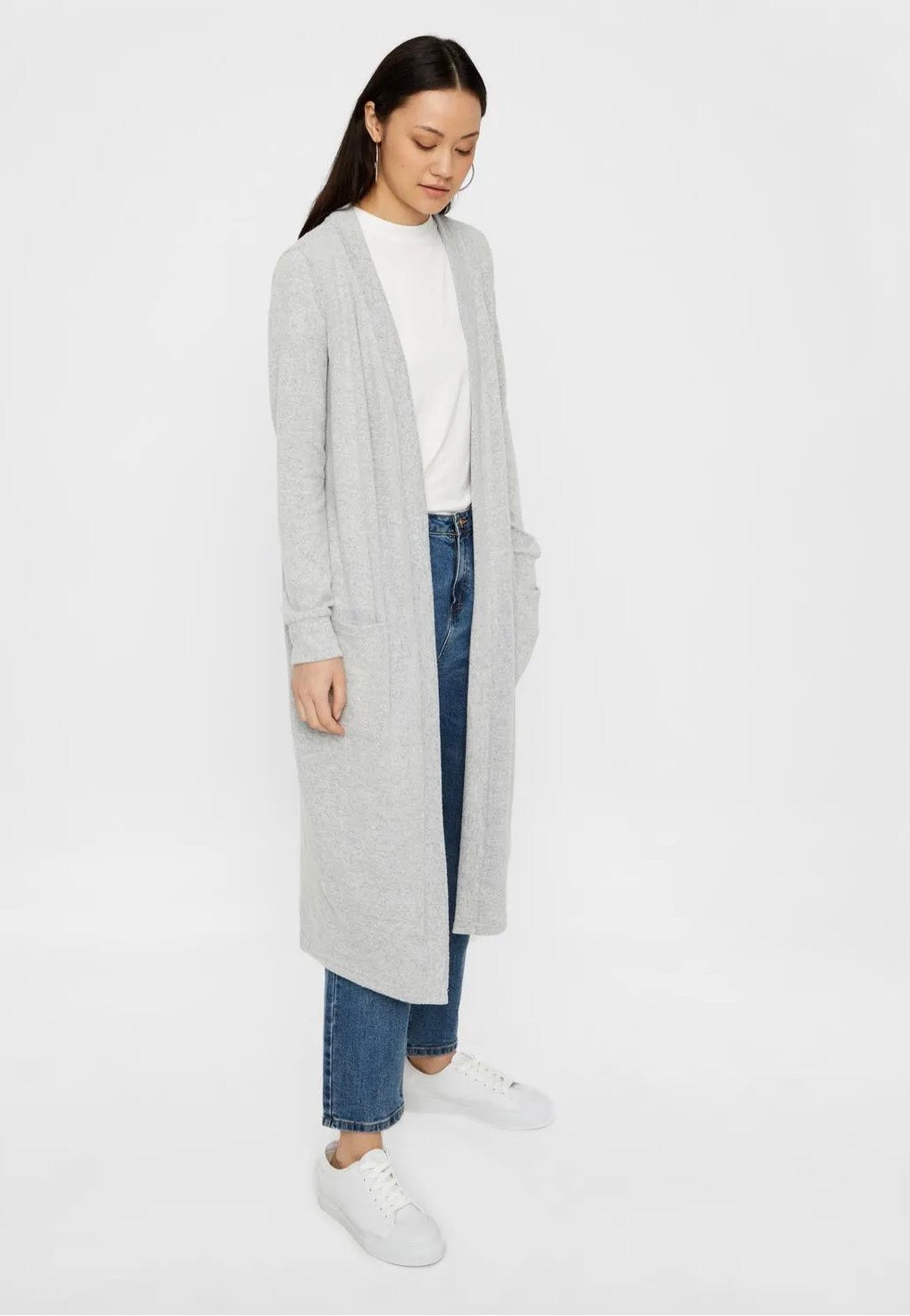 Noisy May - City L/S Long Light Grey Melange - Cardigan | Women-Image