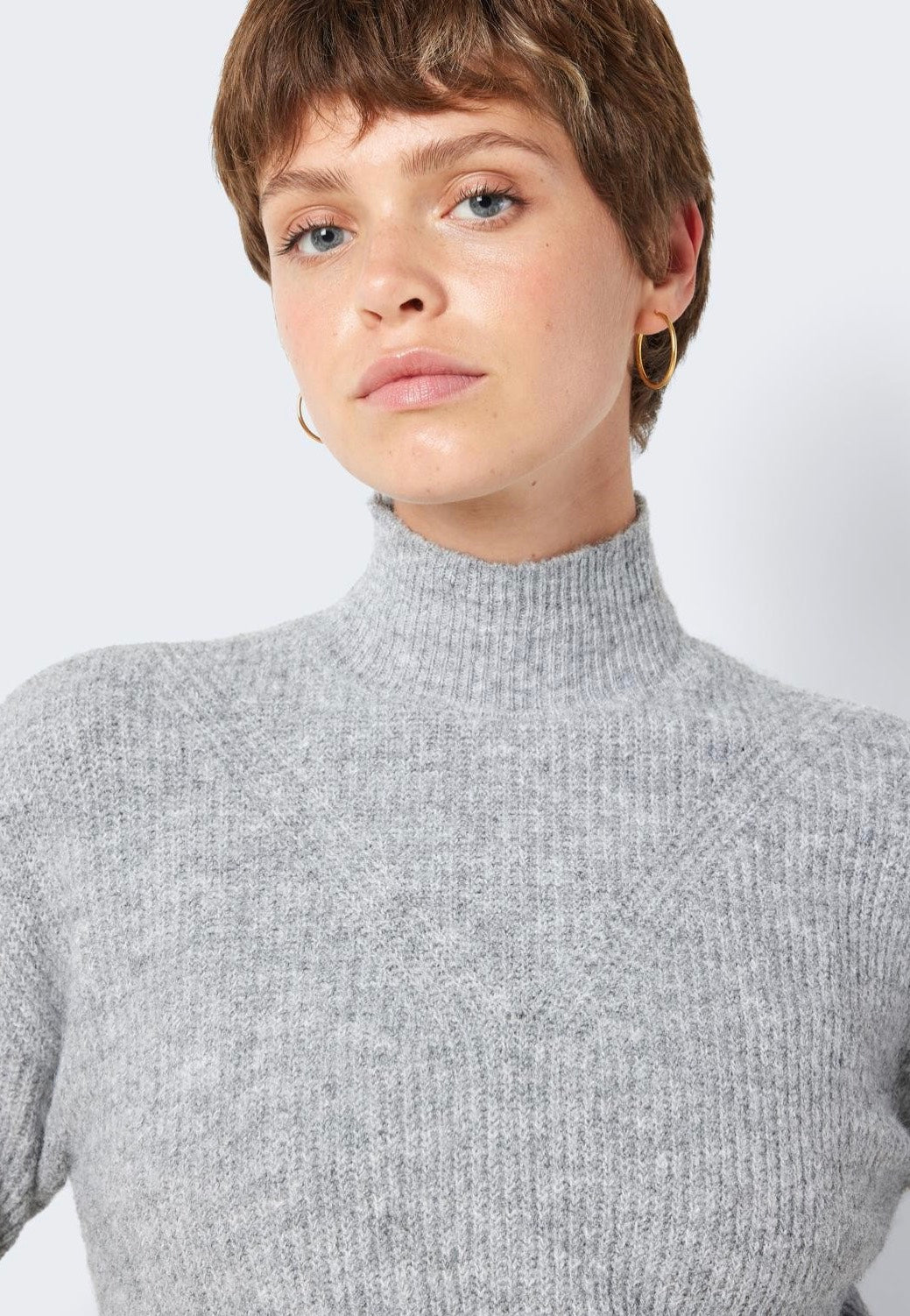 Noisy May - NellaHigh Neck Crop Medium Grey Melange - Pullover | Women-Image