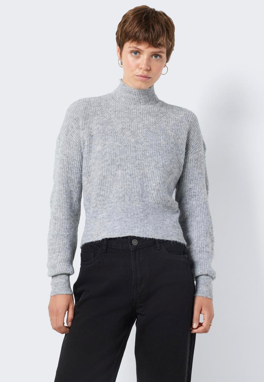 Noisy May - NellaHigh Neck Crop Medium Grey Melange - Pullover | Women-Image