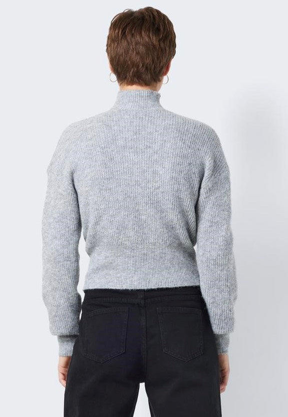 Noisy May - NellaHigh Neck Crop Medium Grey Melange - Pullover | Women-Image