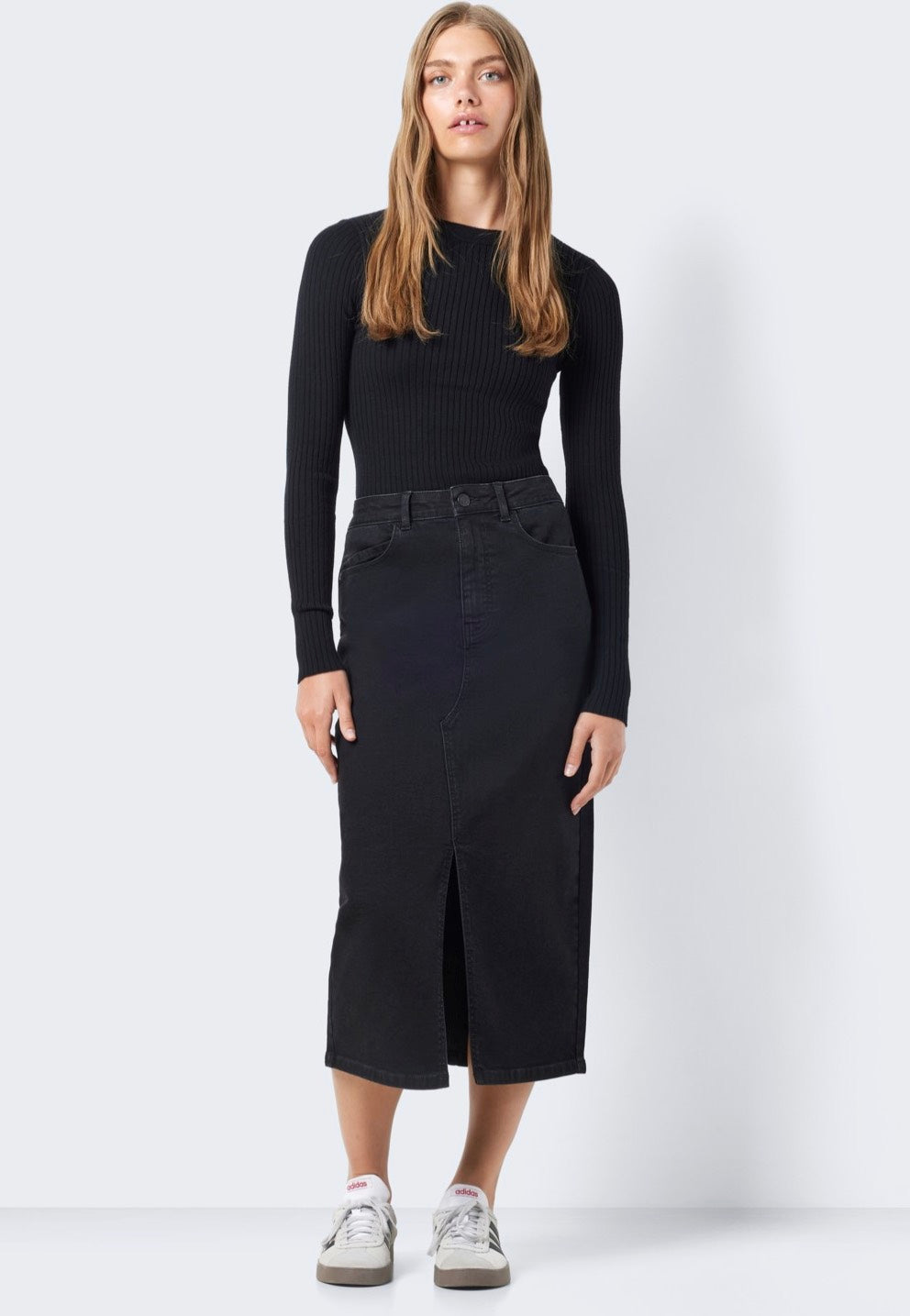 Noisy May - Kath Slit Midi Black Denim - Skirt | Women-Image