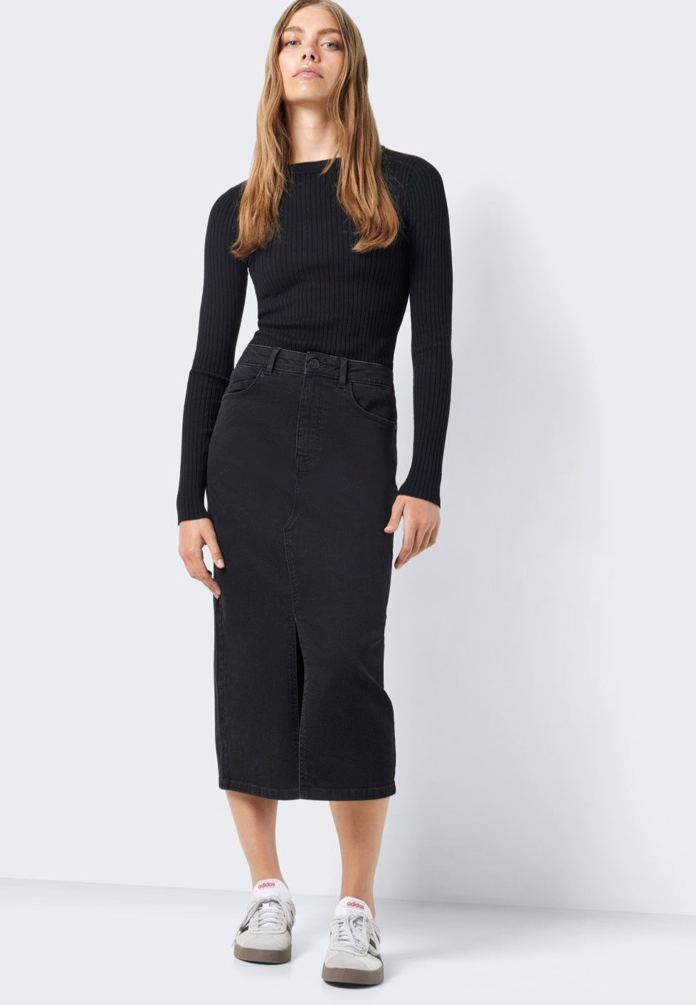 Noisy May - Kath Slit Midi Black Denim - Skirt | Women-Image