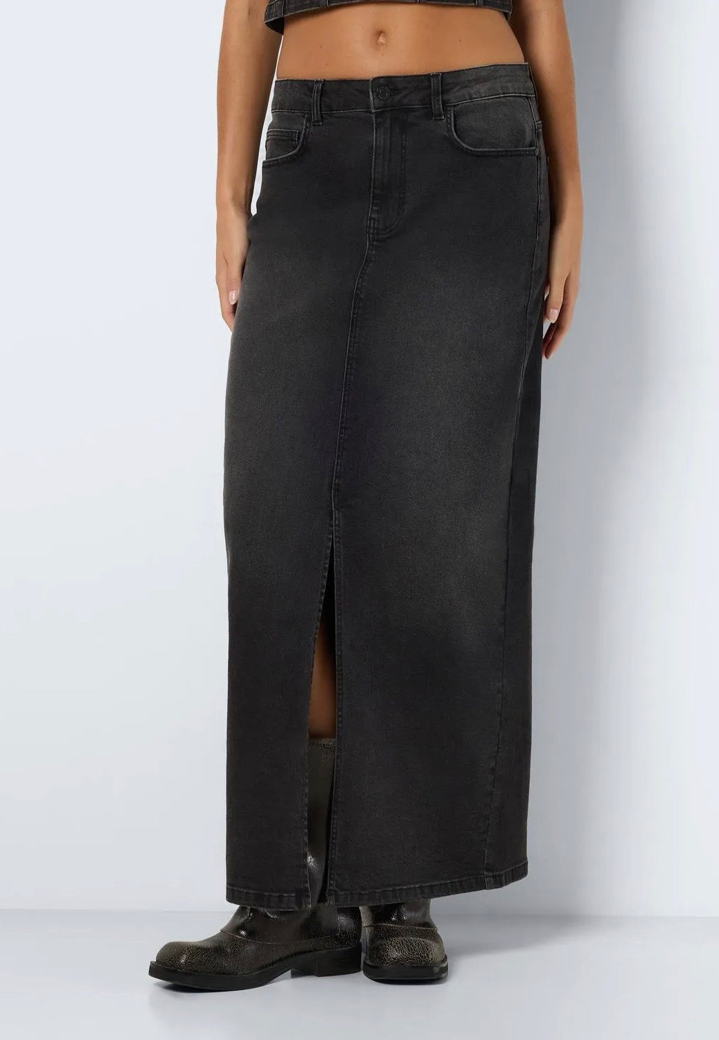 Noisy May - Sissel Slit Long Dark Grey Denim - Skirt | Women-Image