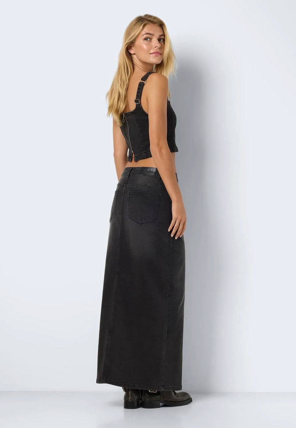 Noisy May - Sissel Slit Long Dark Grey Denim - Skirt | Women-Image