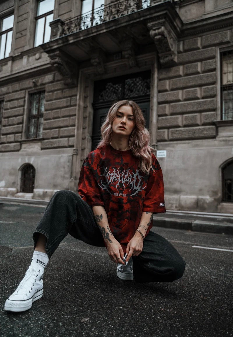 Stay Cold Apparel - Nocturnal Lifelines Heavy Oversized Red Acid - T-Shirt | Women-Image