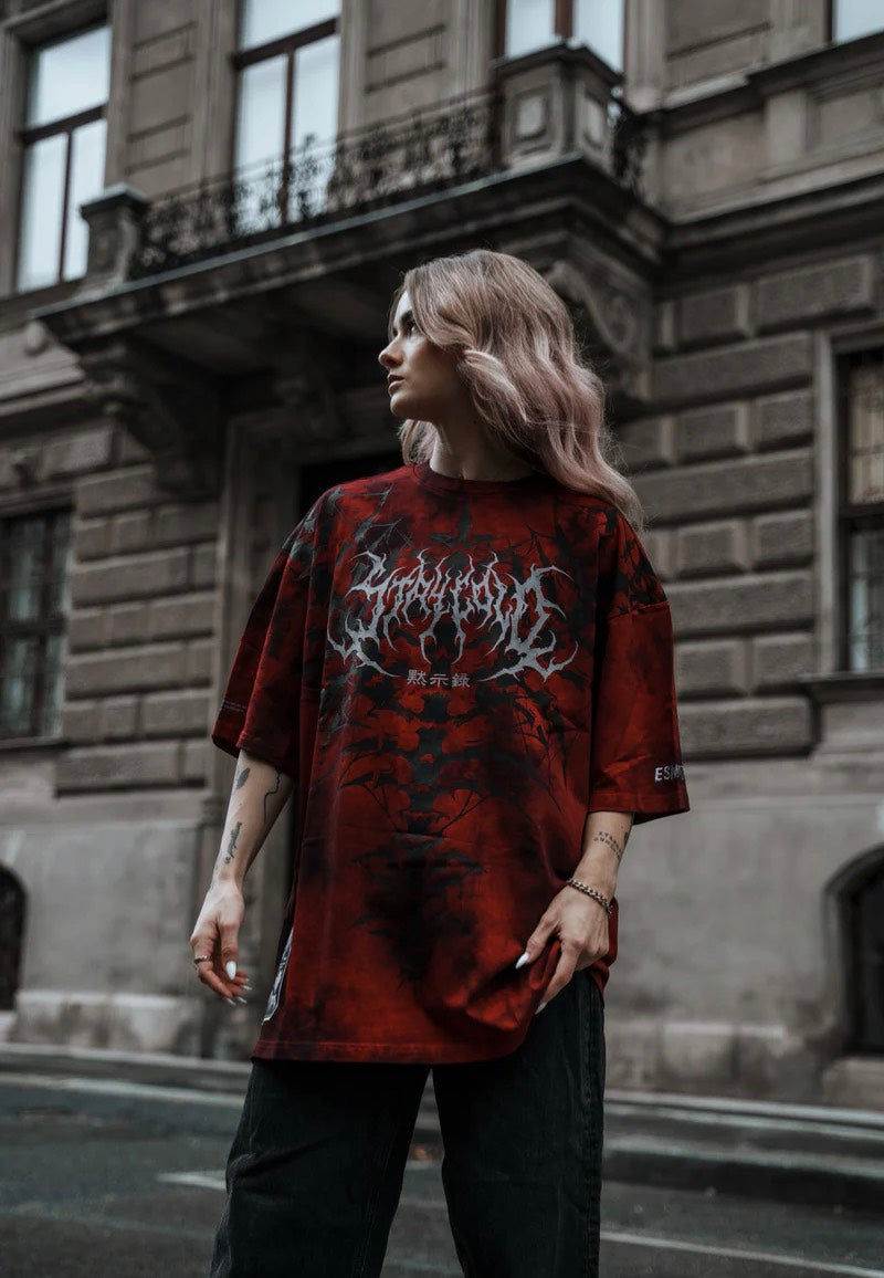 Stay Cold Apparel - Nocturnal Lifelines Heavy Oversized Red Acid - T-Shirt | Women-Image