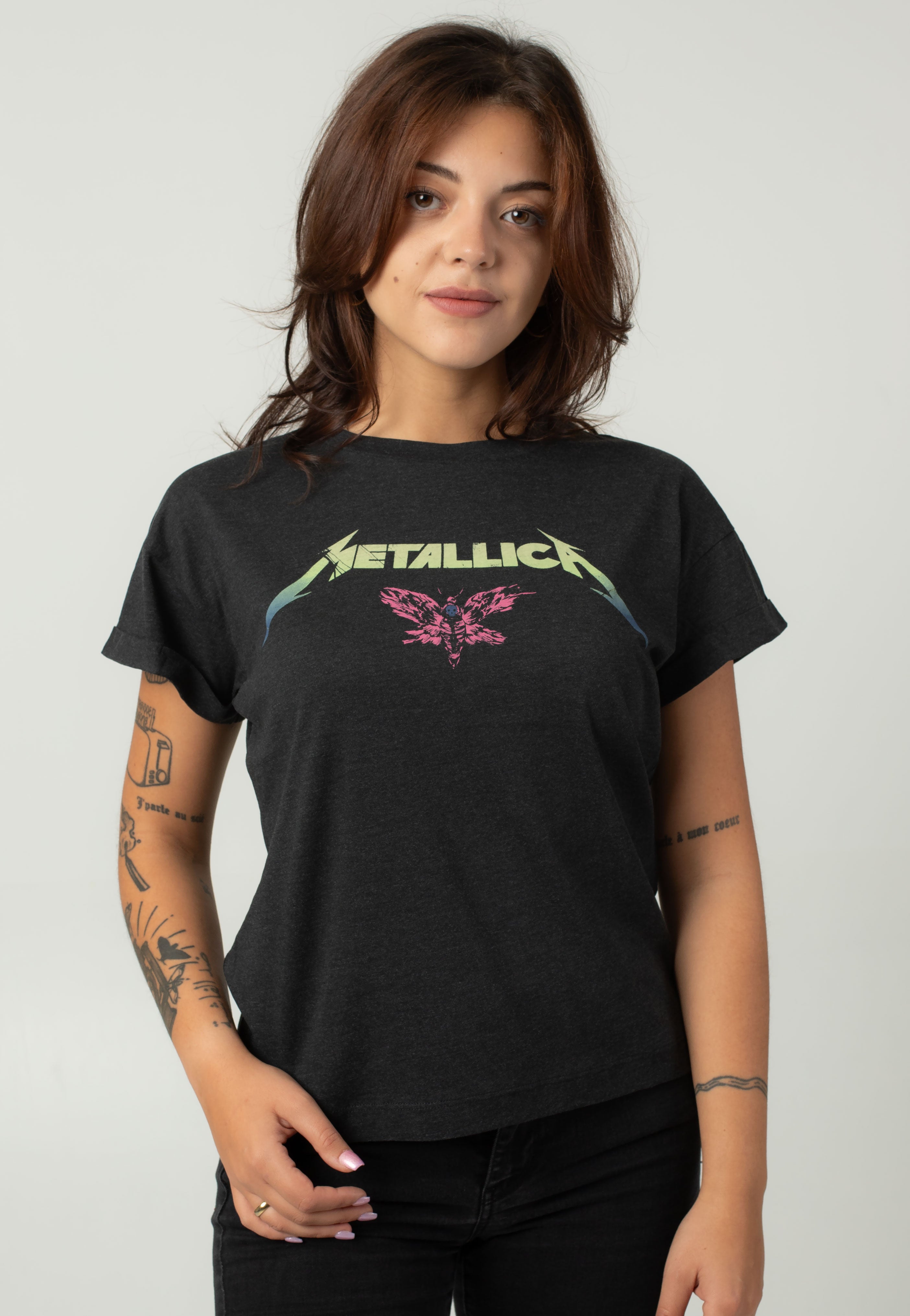 Noisy May x Metallica - Gaby O Neck Dark Grey Butterfly - T-Shirt | Women-Image