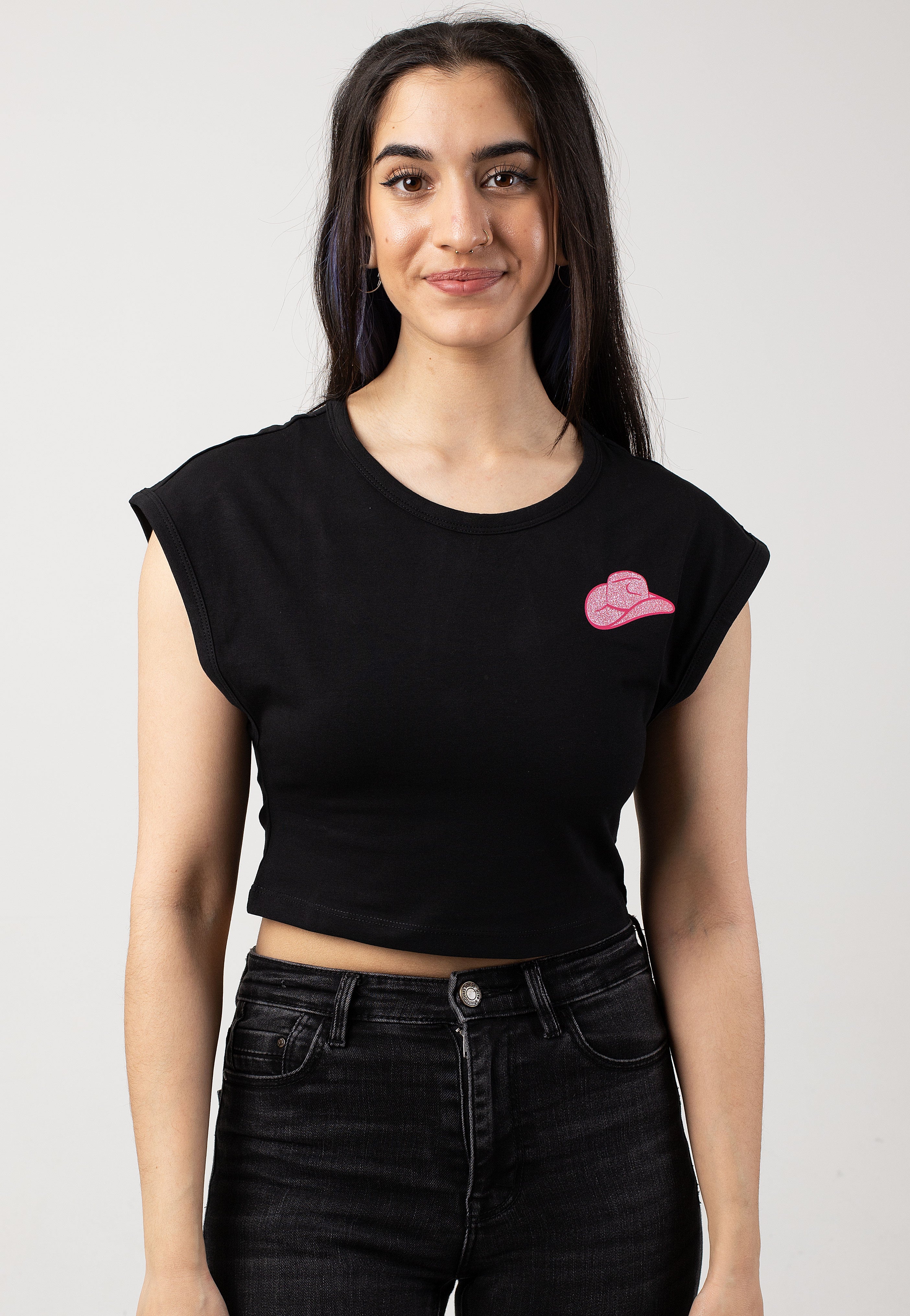 Noisy May - Katinka Black Pink Glitter Hat - T-Shirt | Women-Image