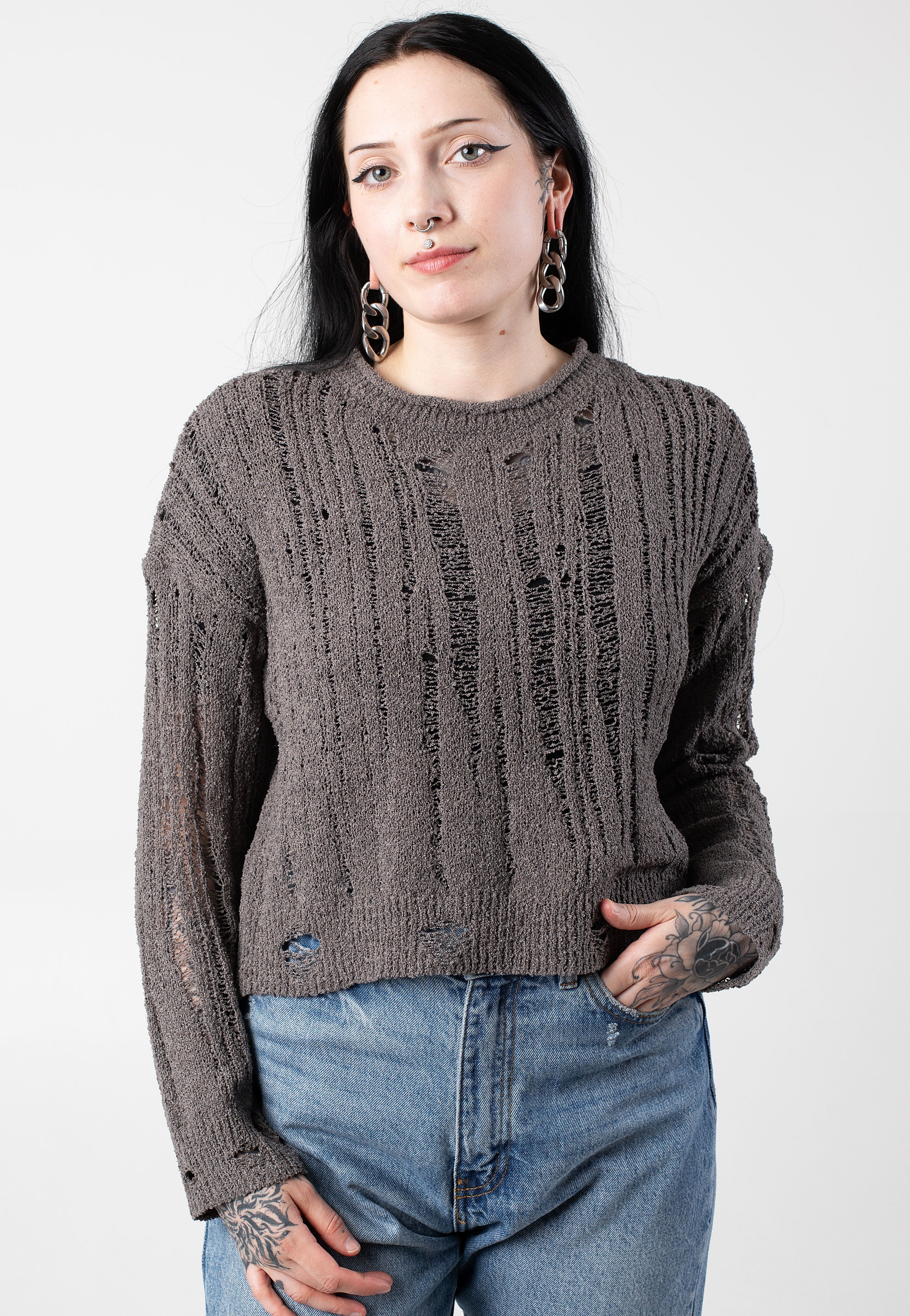 Noisy May - Mary O Neck Charcoal Gray - Pullover | Women-Image