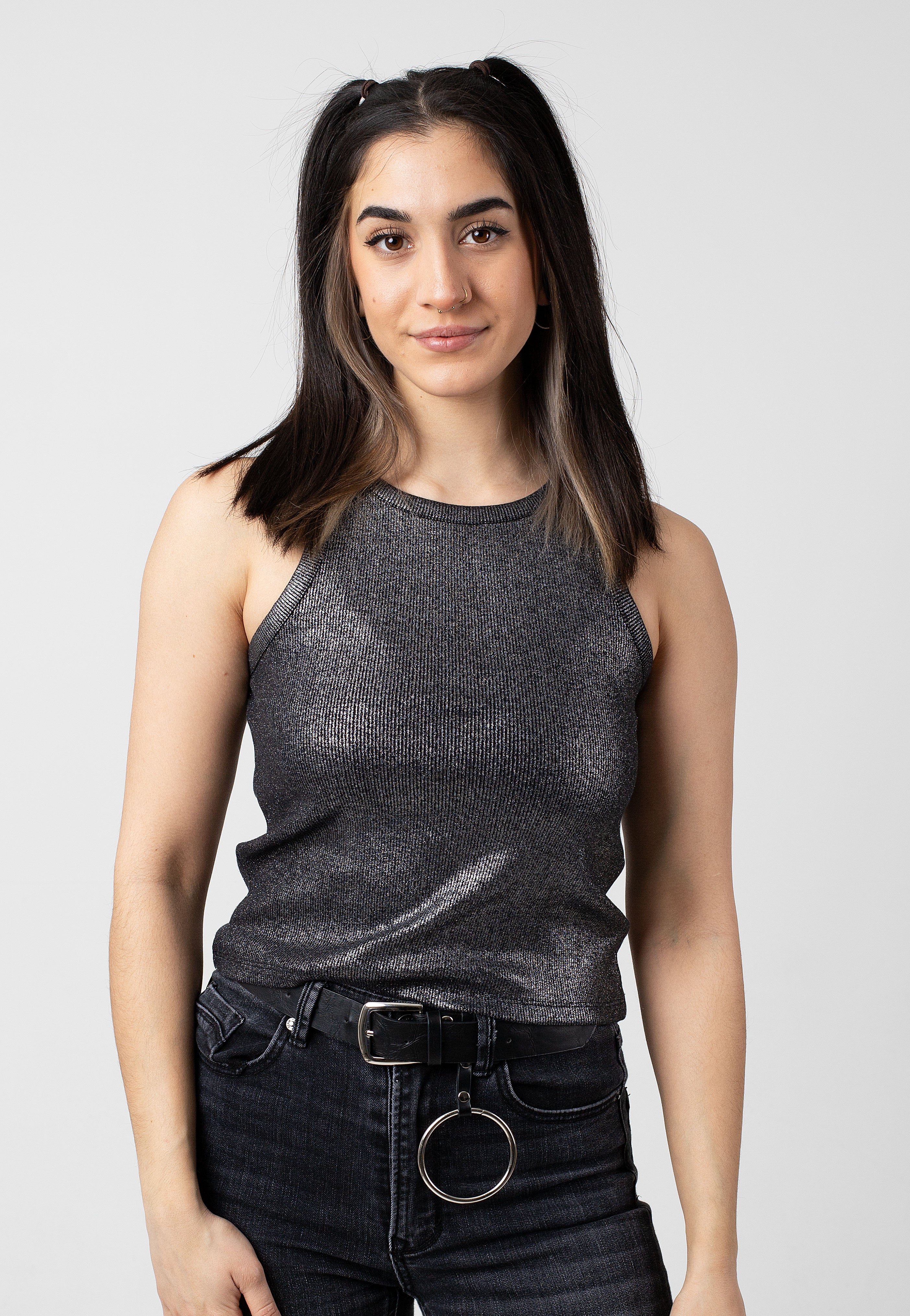 Noisy May - Maya Glitter Coated Black Silver Lurex - Tank | Women-Image