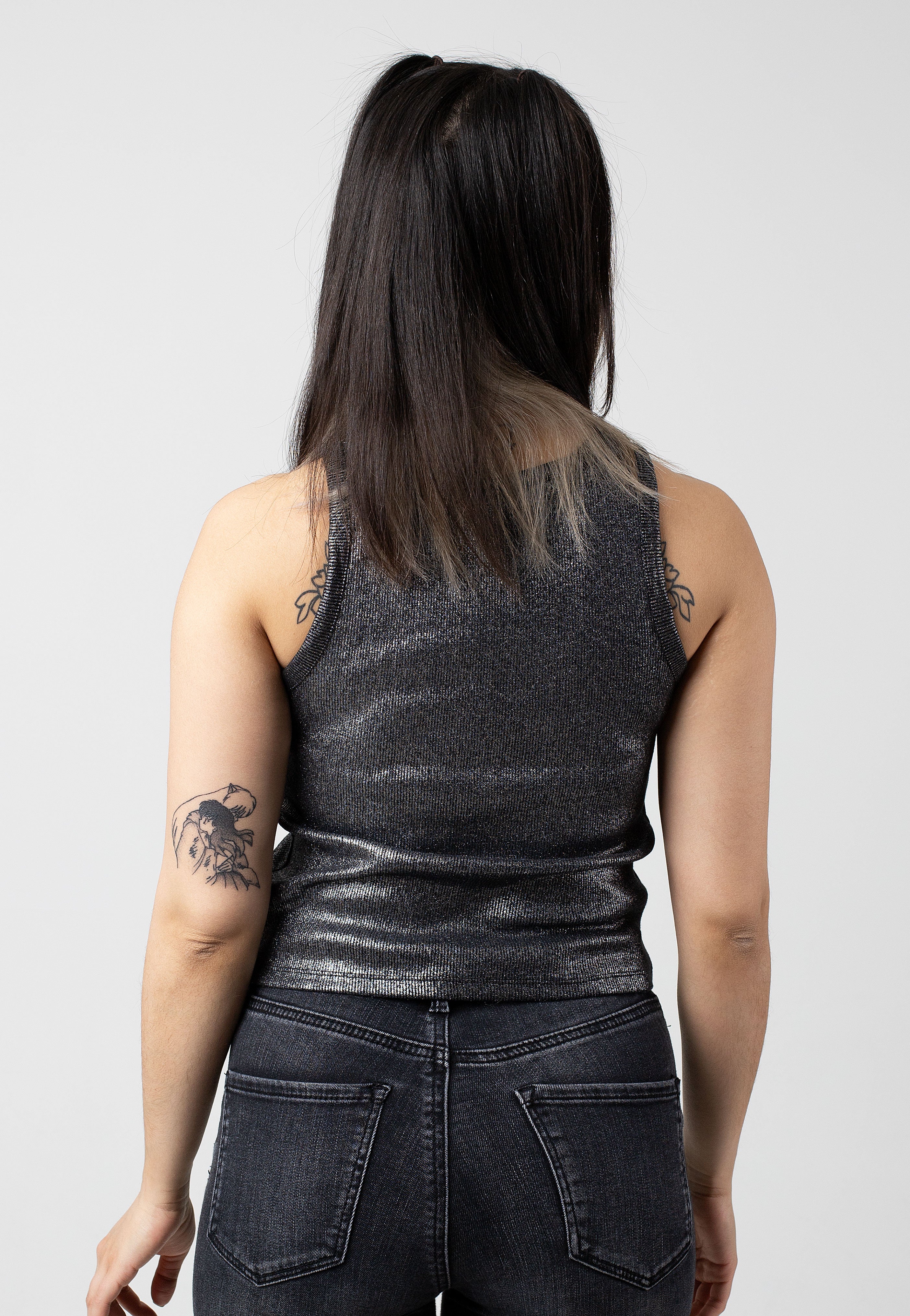 Noisy May - Maya Glitter Coated Black Silver Lurex - Tank | Women-Image