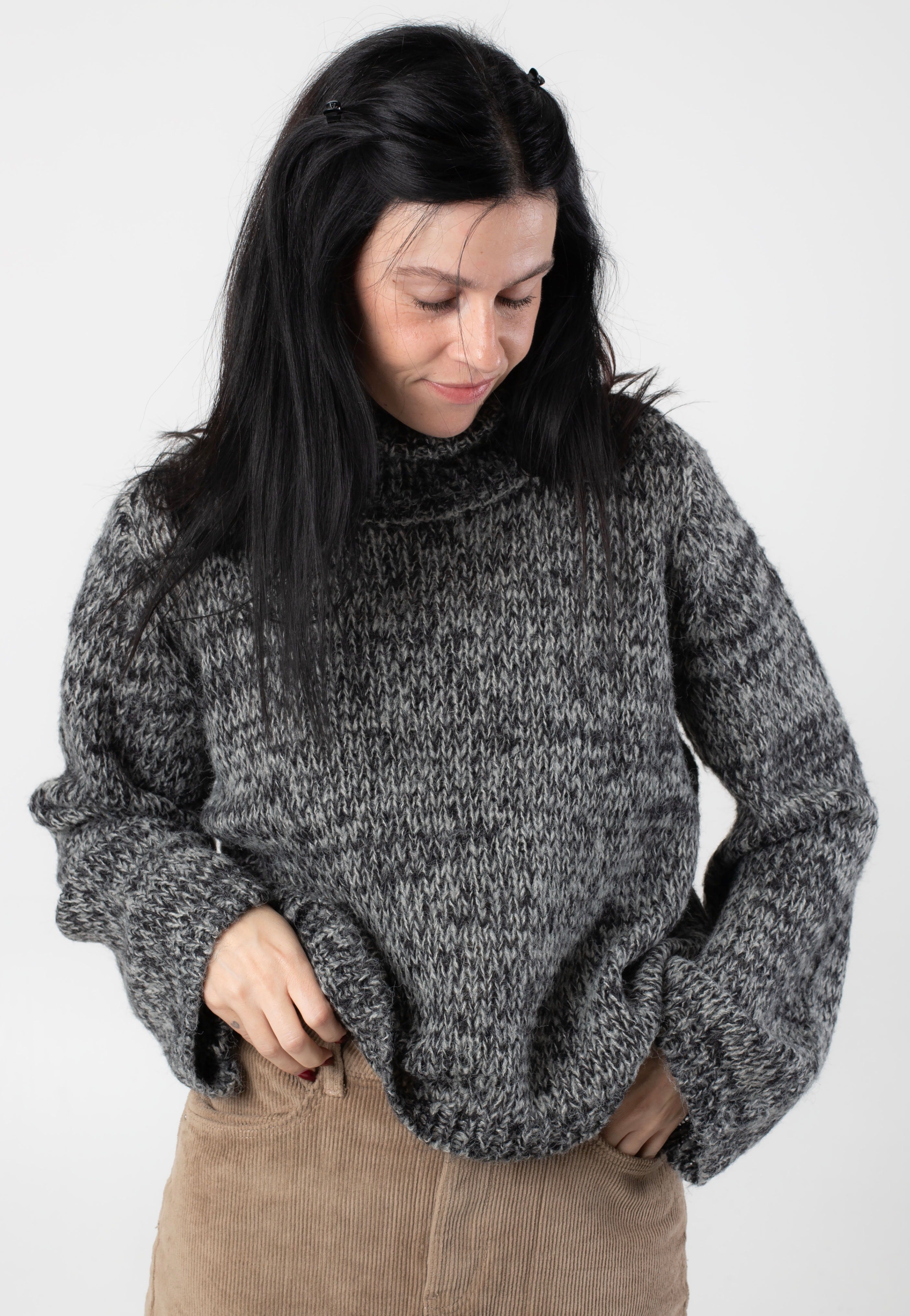 Noisy May - Nanna Roll Neck Black Ghost Gray Twisted - Pullover | Women-Image