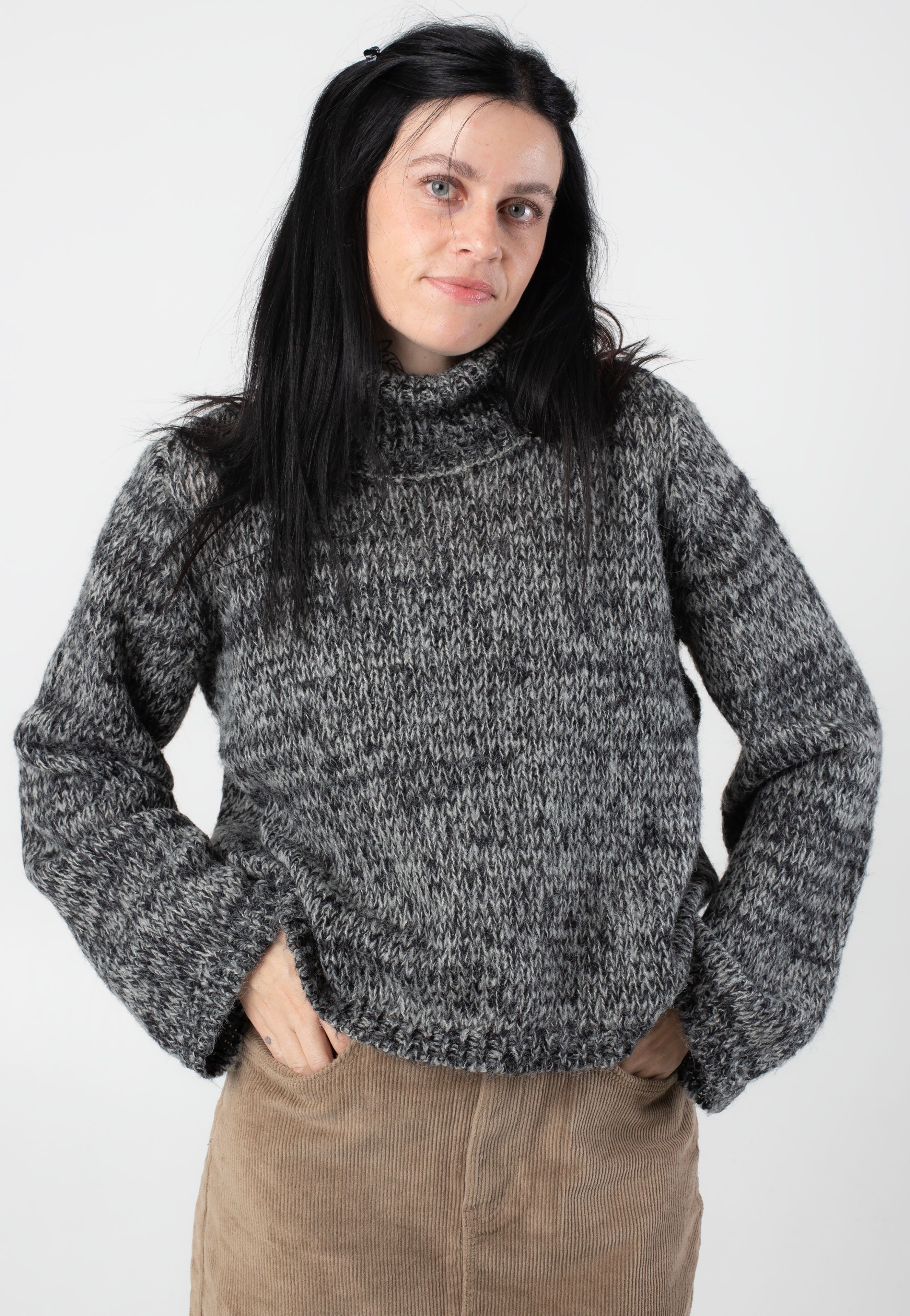 Noisy May - Nanna Roll Neck Black Ghost Gray Twisted - Pullover | Women-Image