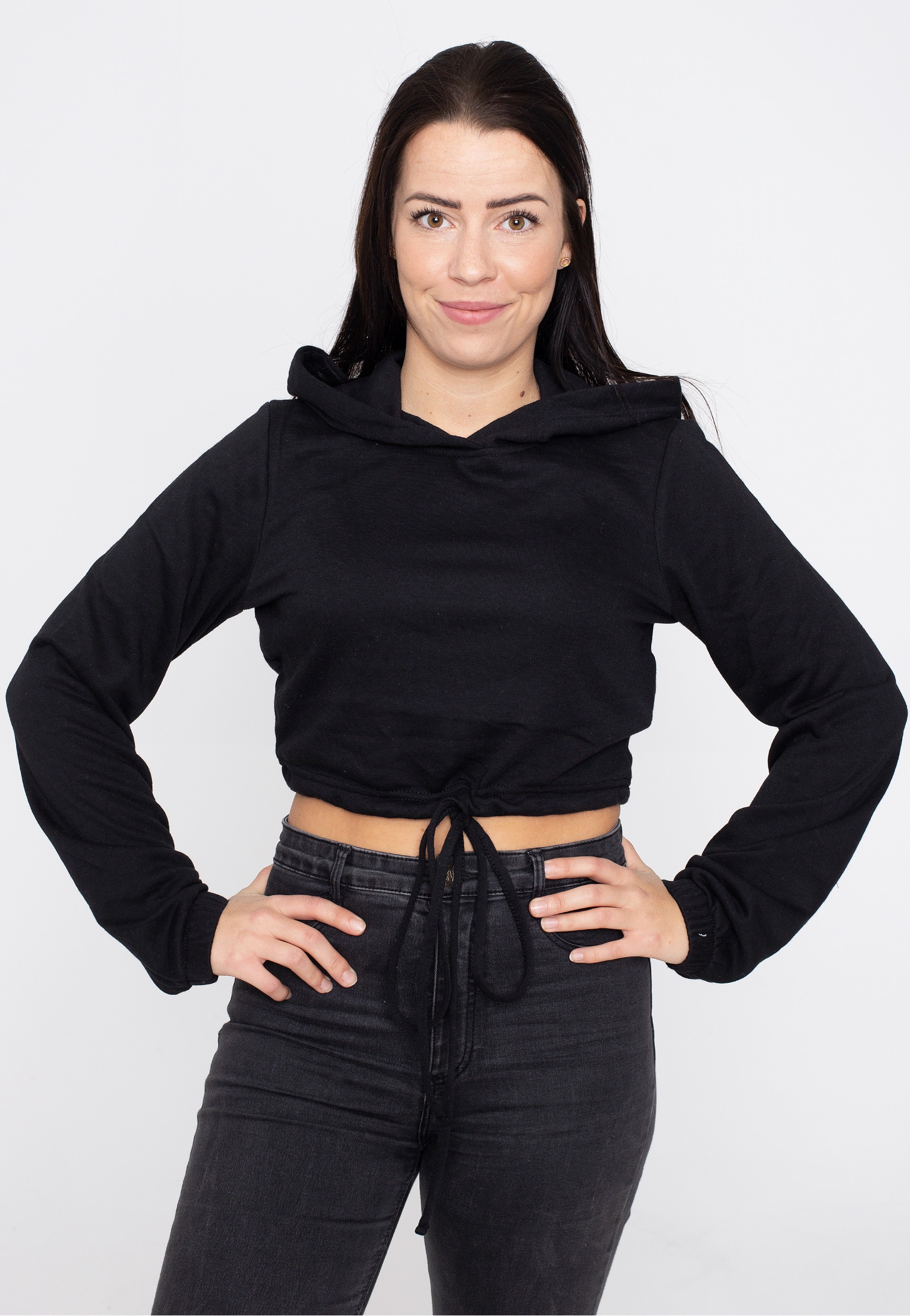 Noisy May - Nero String Cropped Black - Hoodie | Women-Image