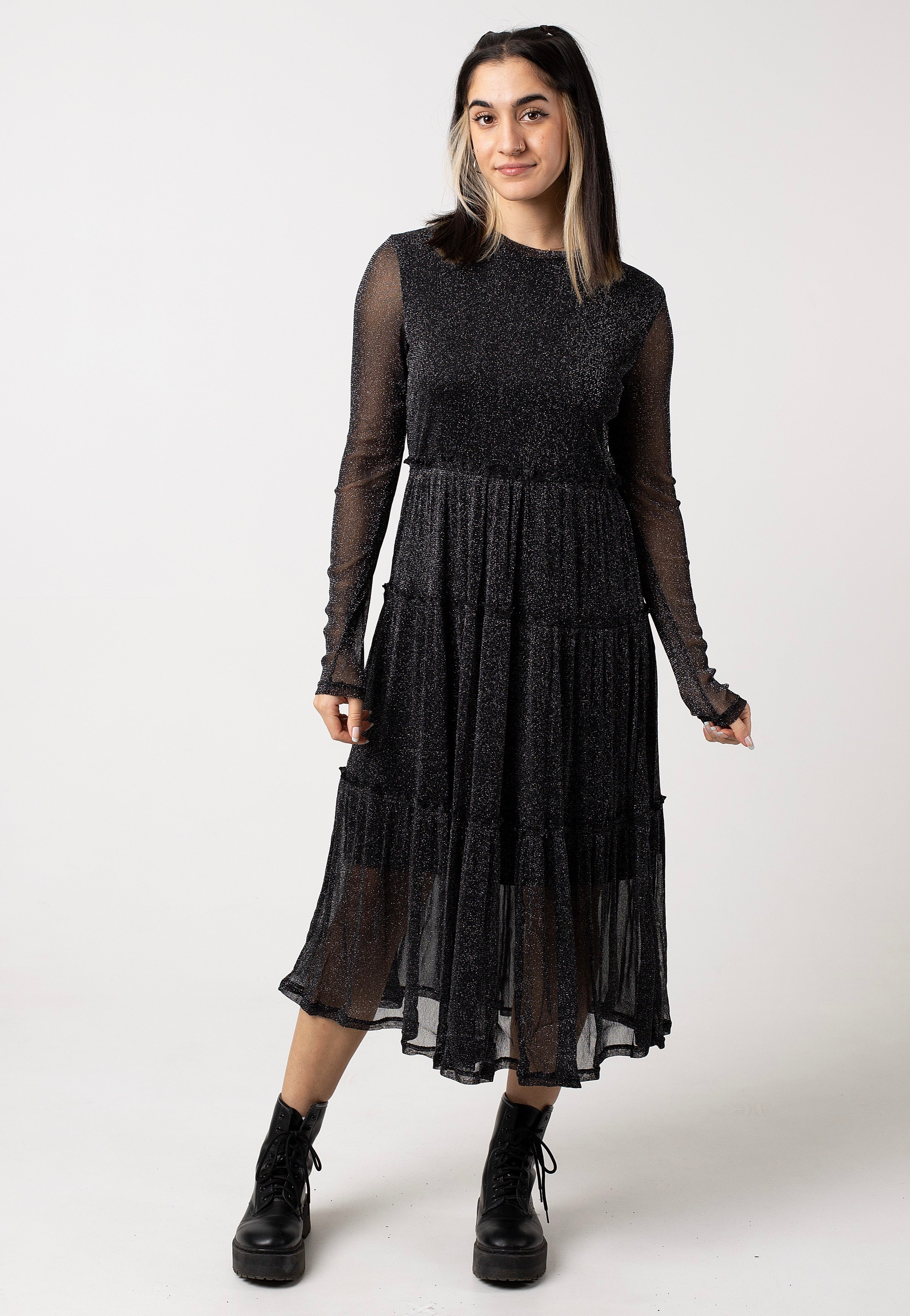 Noisy May - Shimmy Layer Frill Black Silver Lurex - Dress | Women-Image